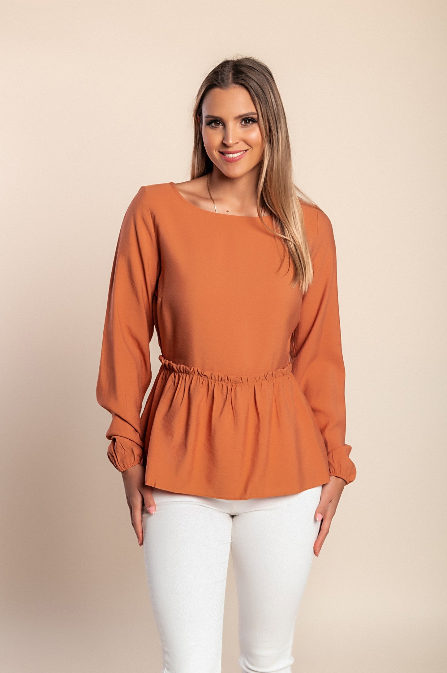 Camicetta a maniche lunghe taglie forti, mattone