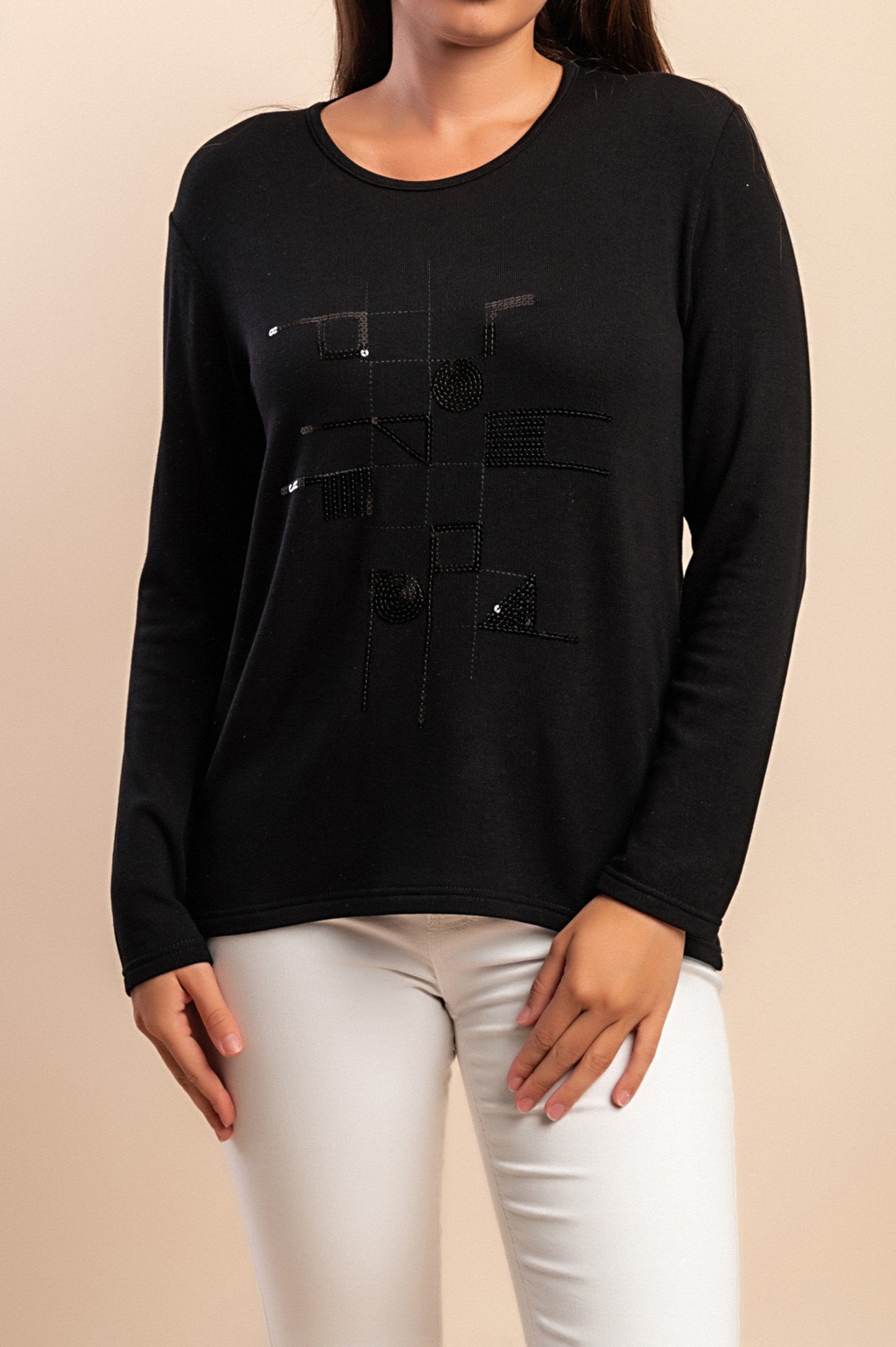 Maglia in cotone a maniche lunghe, nera