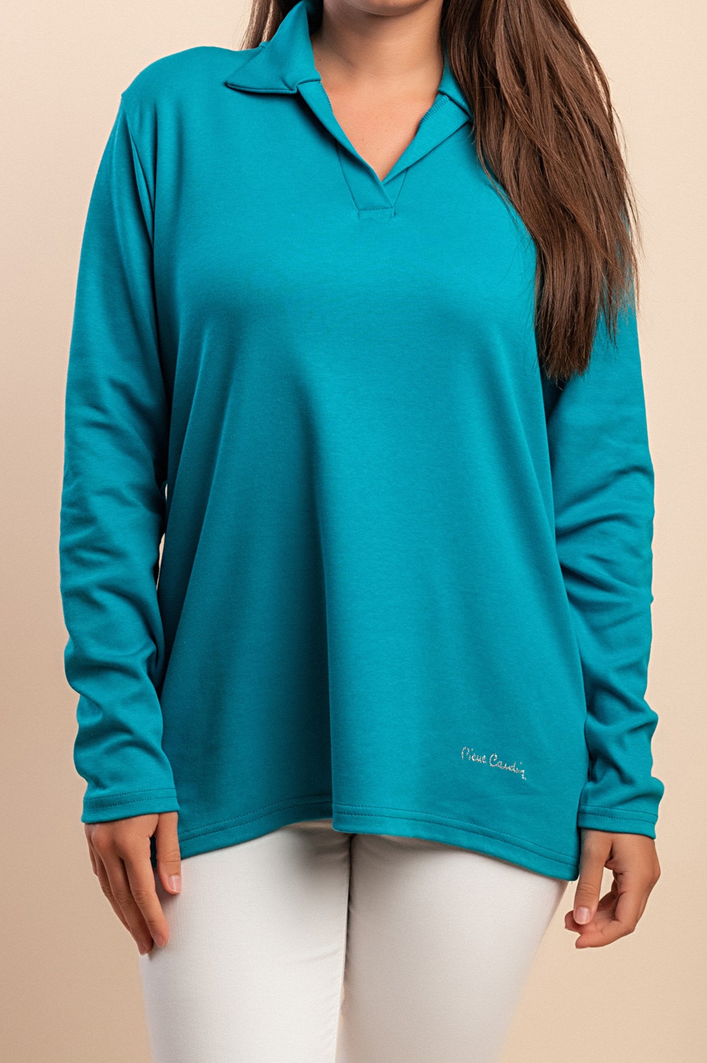 Top a manica lunga in cotone, nero