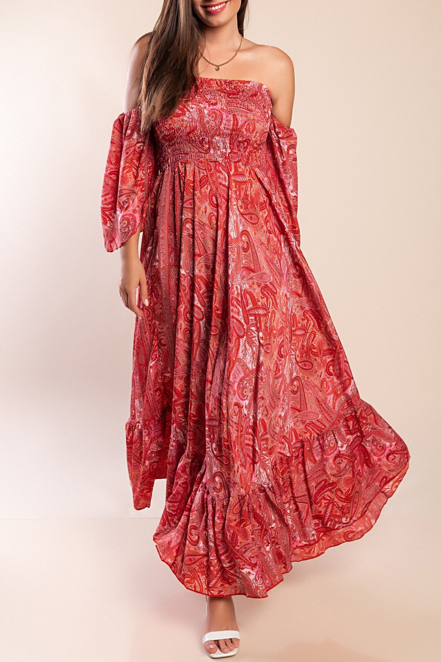 Abito maxi con stampa, multicolore