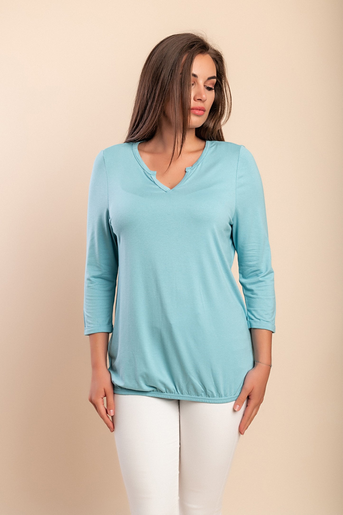 Top in viscosa taglie forti, blu