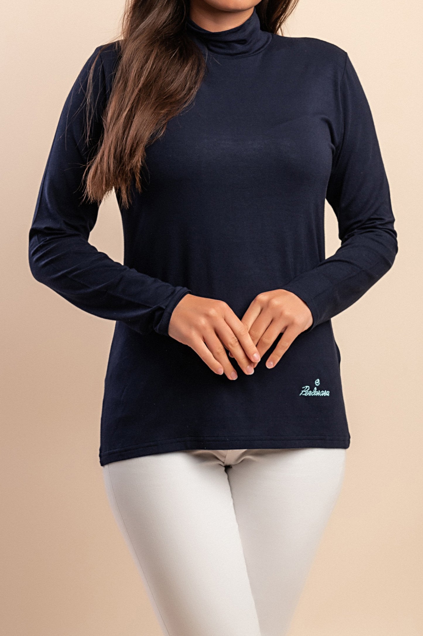 Top in viscosa con collo alto, blu scuro
