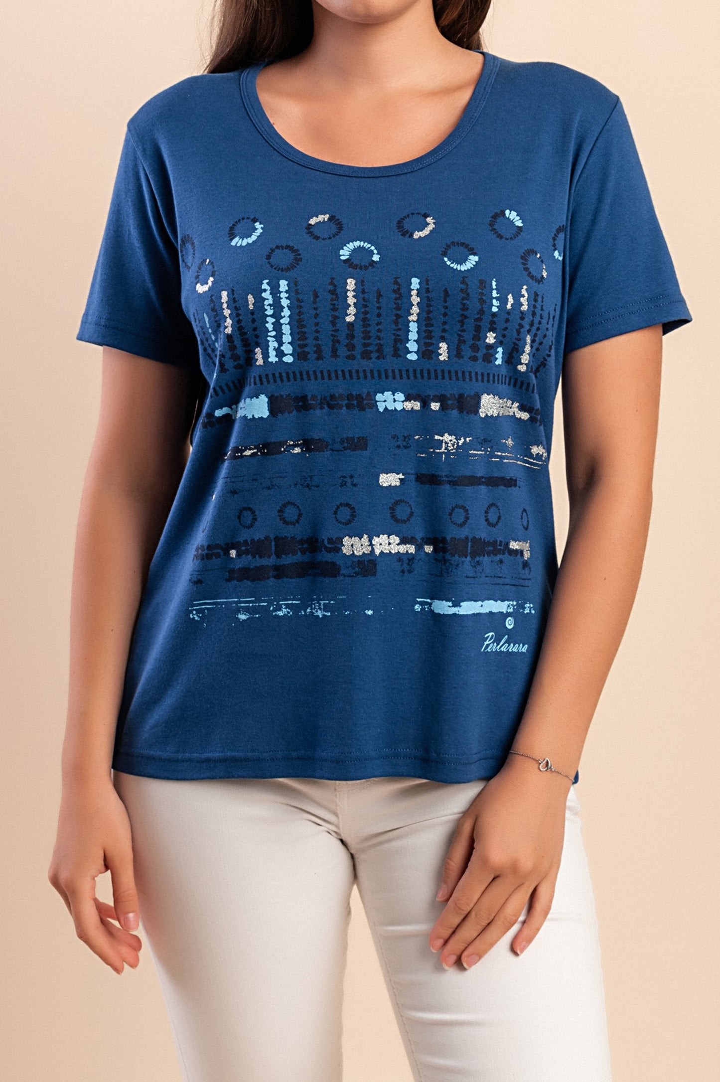 T-shirt in cotone con stampa, blu scuro