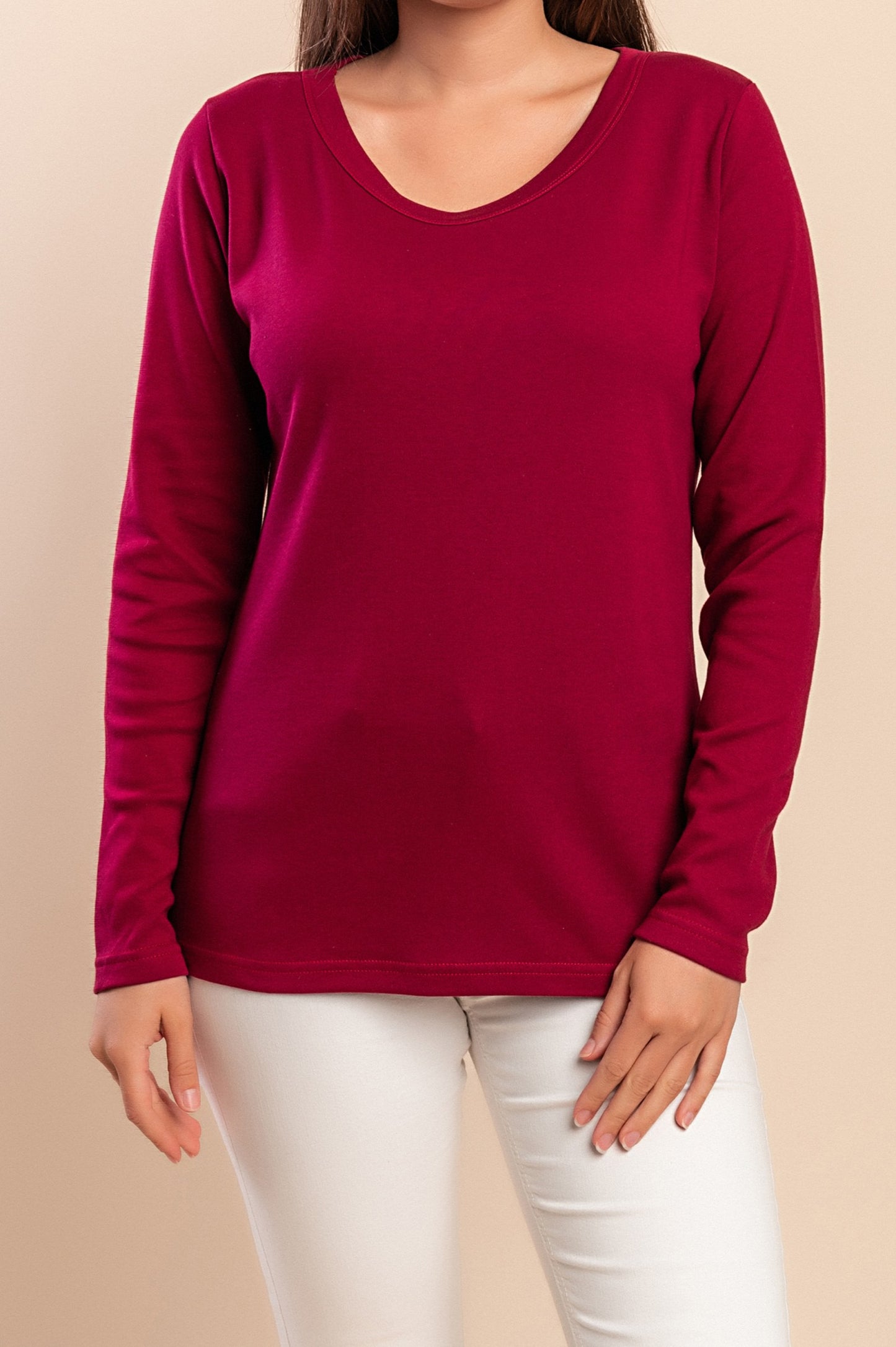 Maglia in cotone a maniche lunghe, bordeaux
