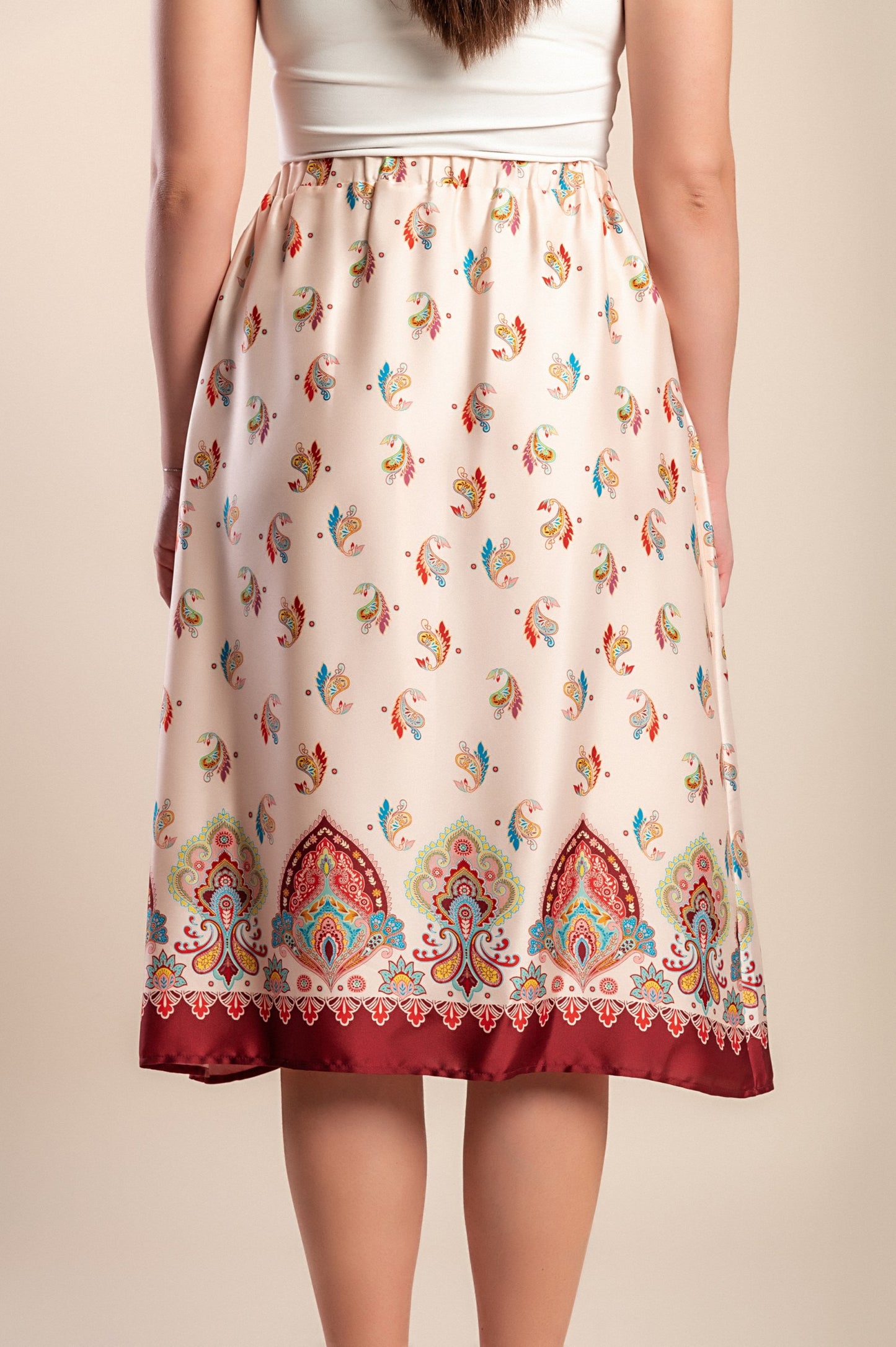 Gonna midi con stampa, beige