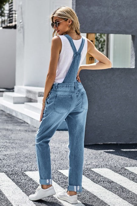SALOPETTE IN JEANS CON STRAPPI CHEYENNE, AZZURRO