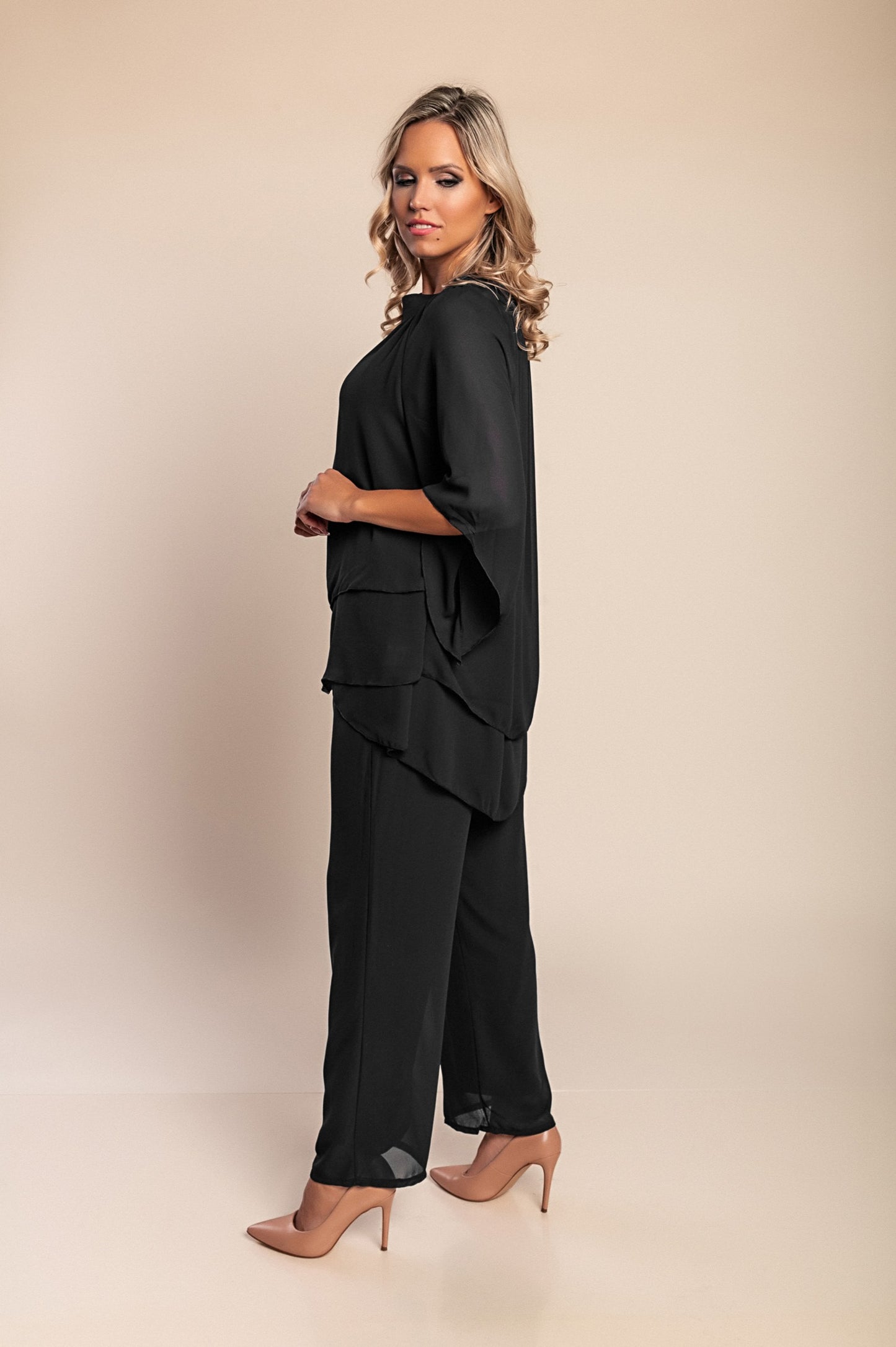 Elegante set tunica e pantaloni lunghi, blu scuro