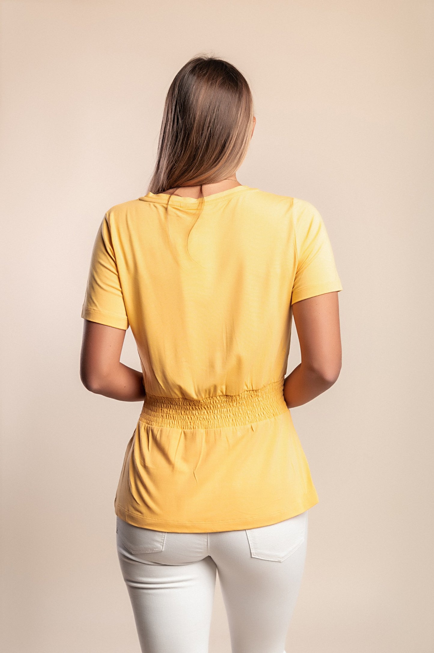 Top con elastico in vita, giallo