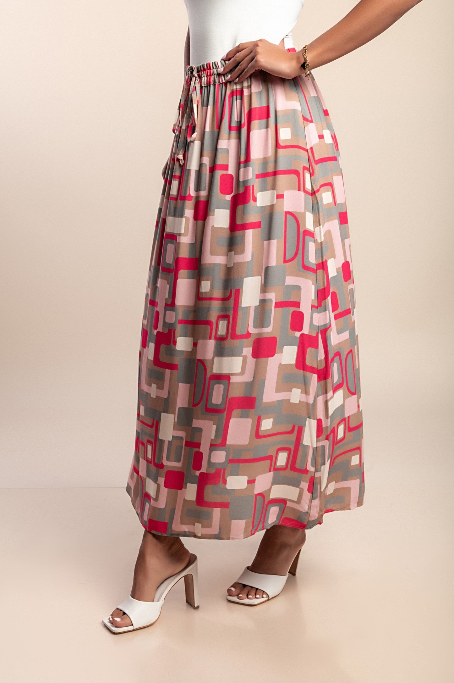 Gonna lunga con stampa, rosa