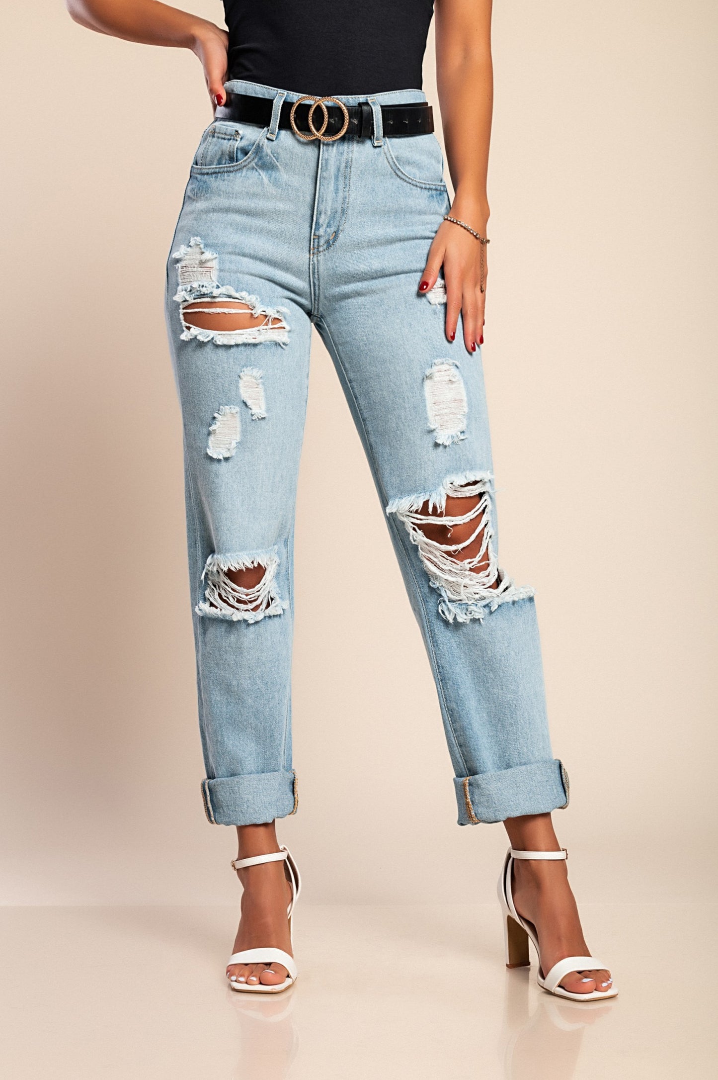 Jeans con dettagli strappati, blu
