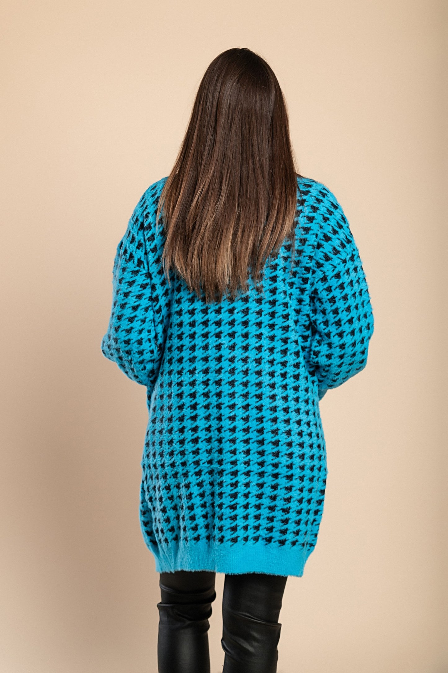 Cardigan lavorato a maglia con stampa Pepita, Blu