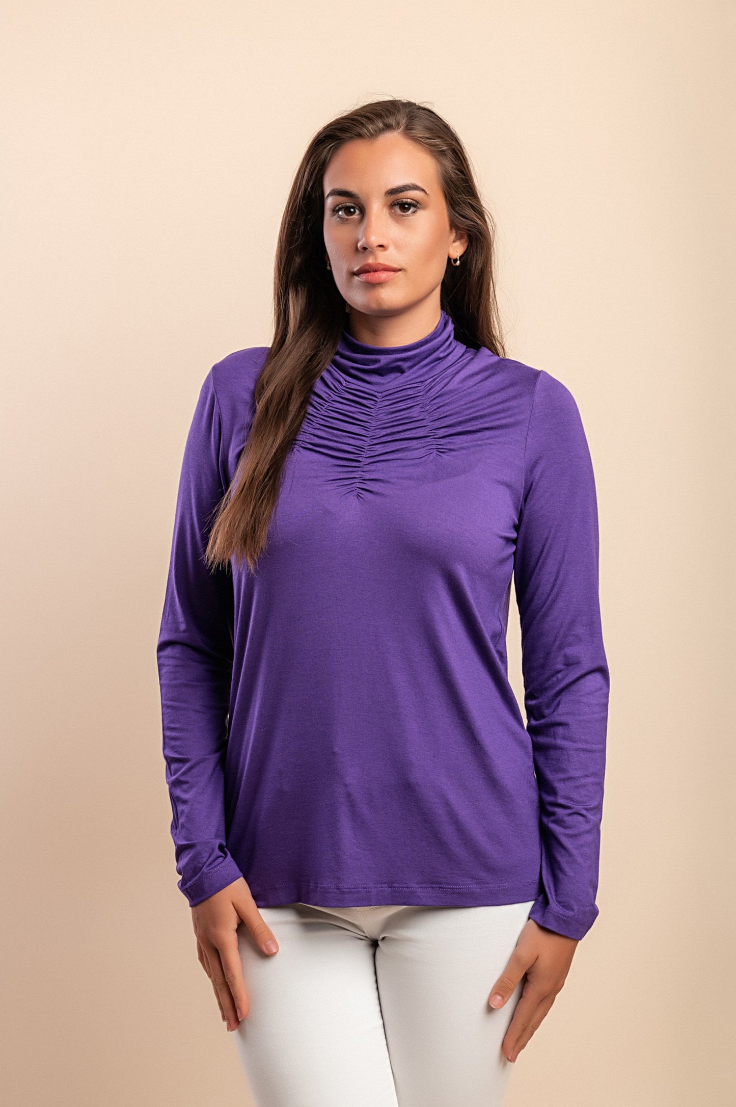 Camicia in viscosa taglia forte con collo alto, viola