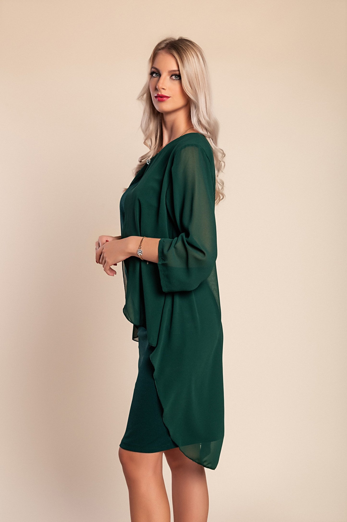 Abito midi scollo tondo, verde scuro