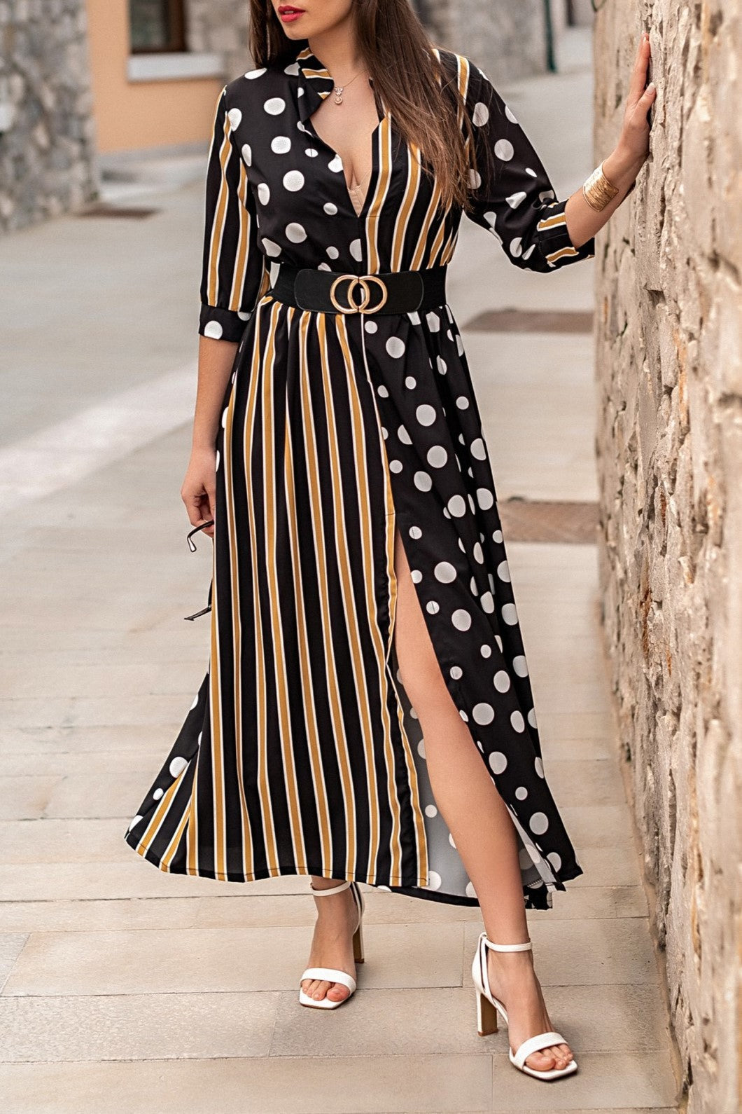 VESTITO MAXI ELEGANTE CON STAMPO MORI