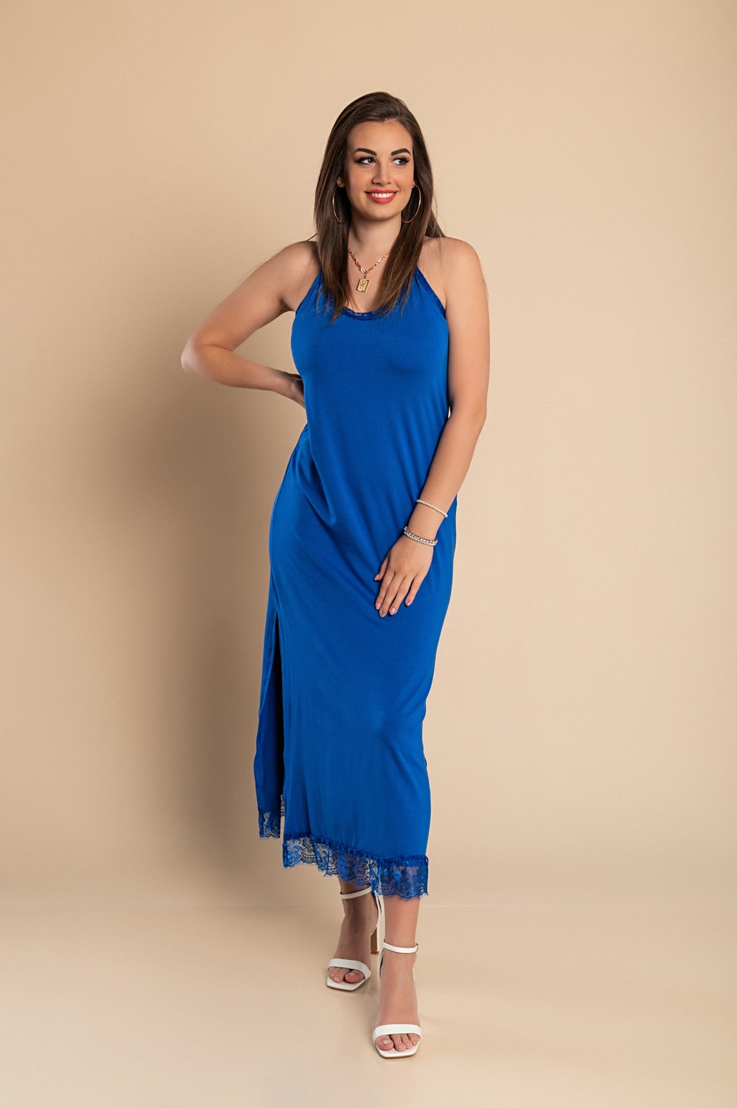 VESTITO MAXI CON PIZZO PRIMAROSA, NERO