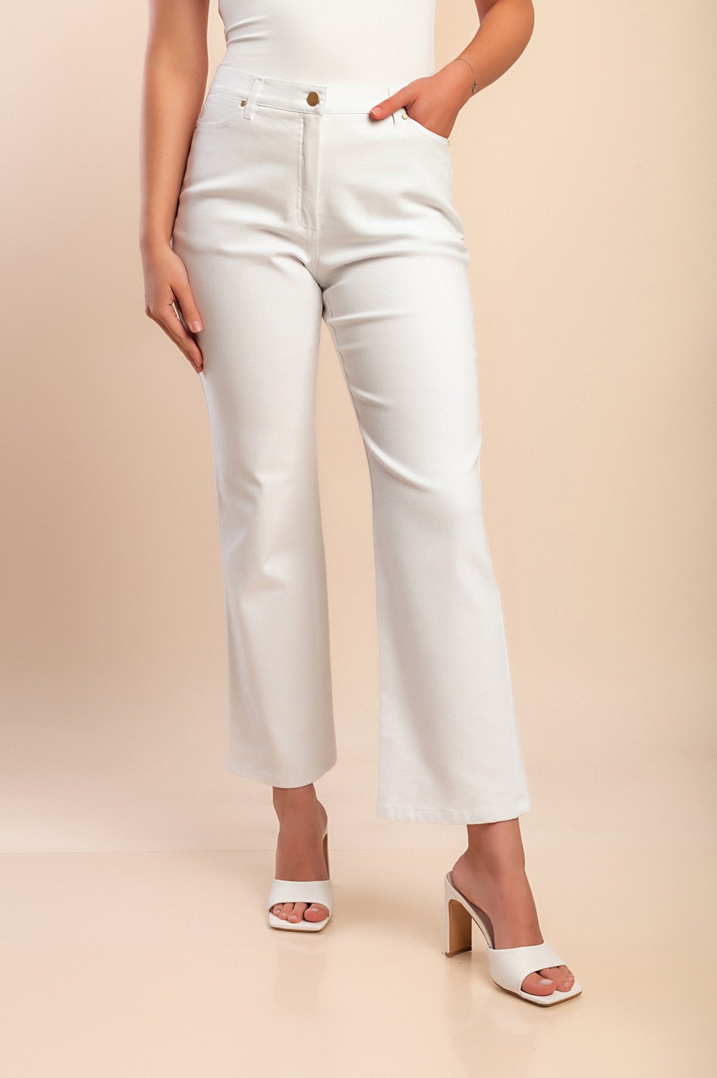 Pantaloni di cotone taglie forti, bianchi