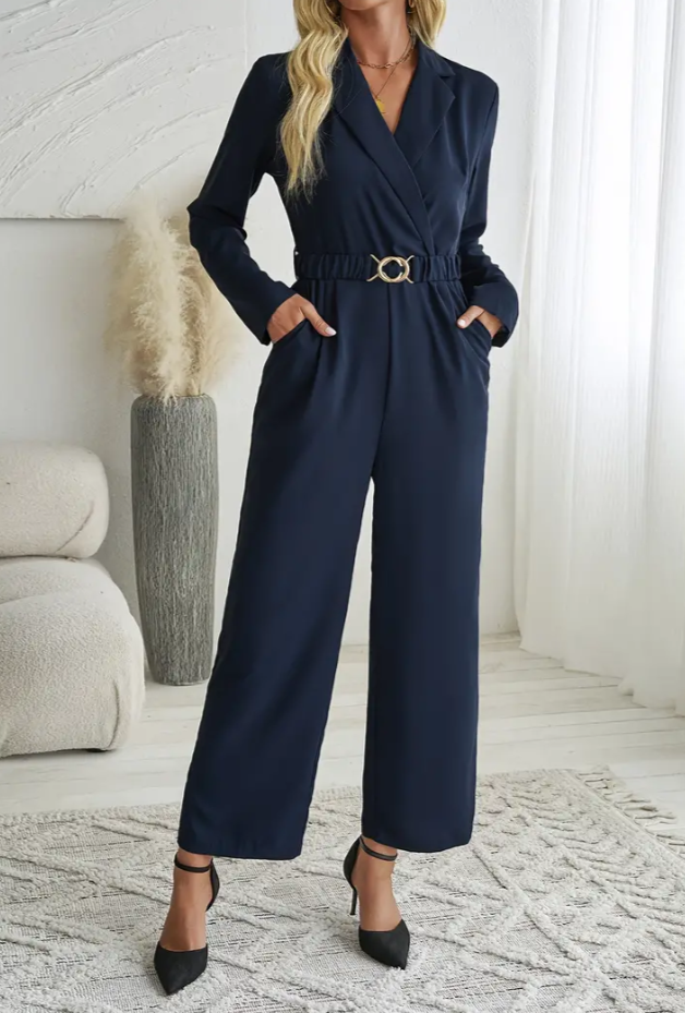 Tuta elegante a maniche lunghe, blu scuro