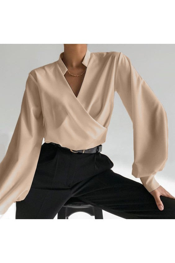 Camicia elegante scollo a V incrociato Belucca, nera