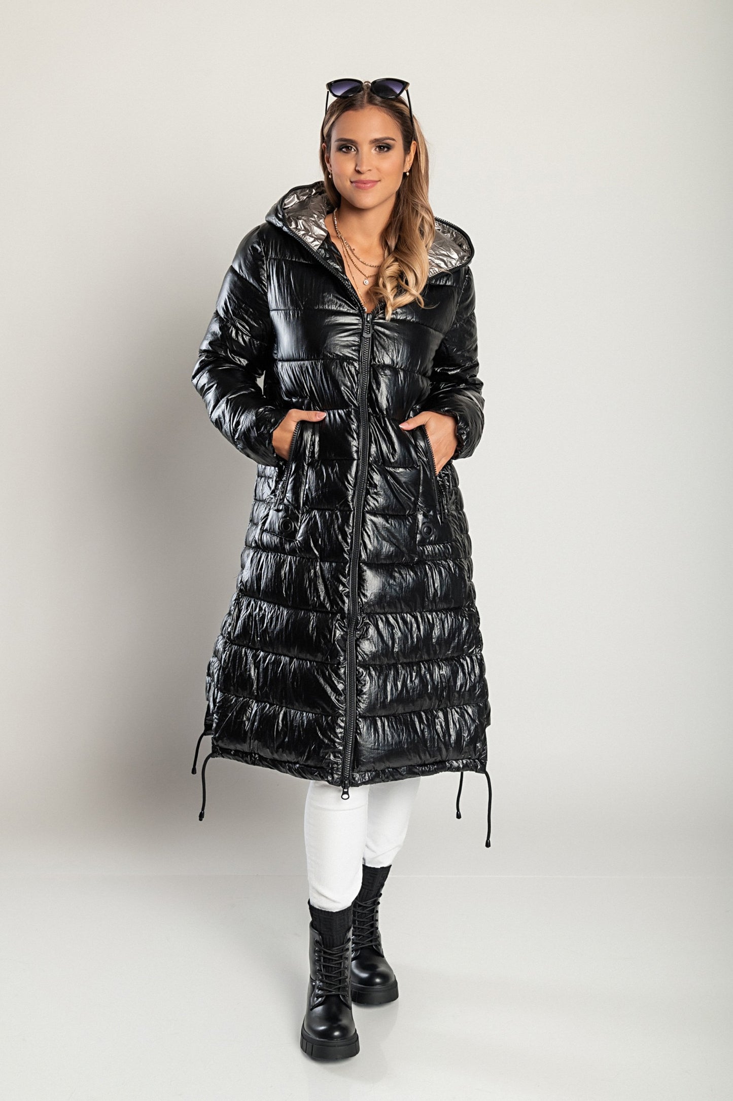 Giacca invernale lunga con cappuccio, 2237, nera