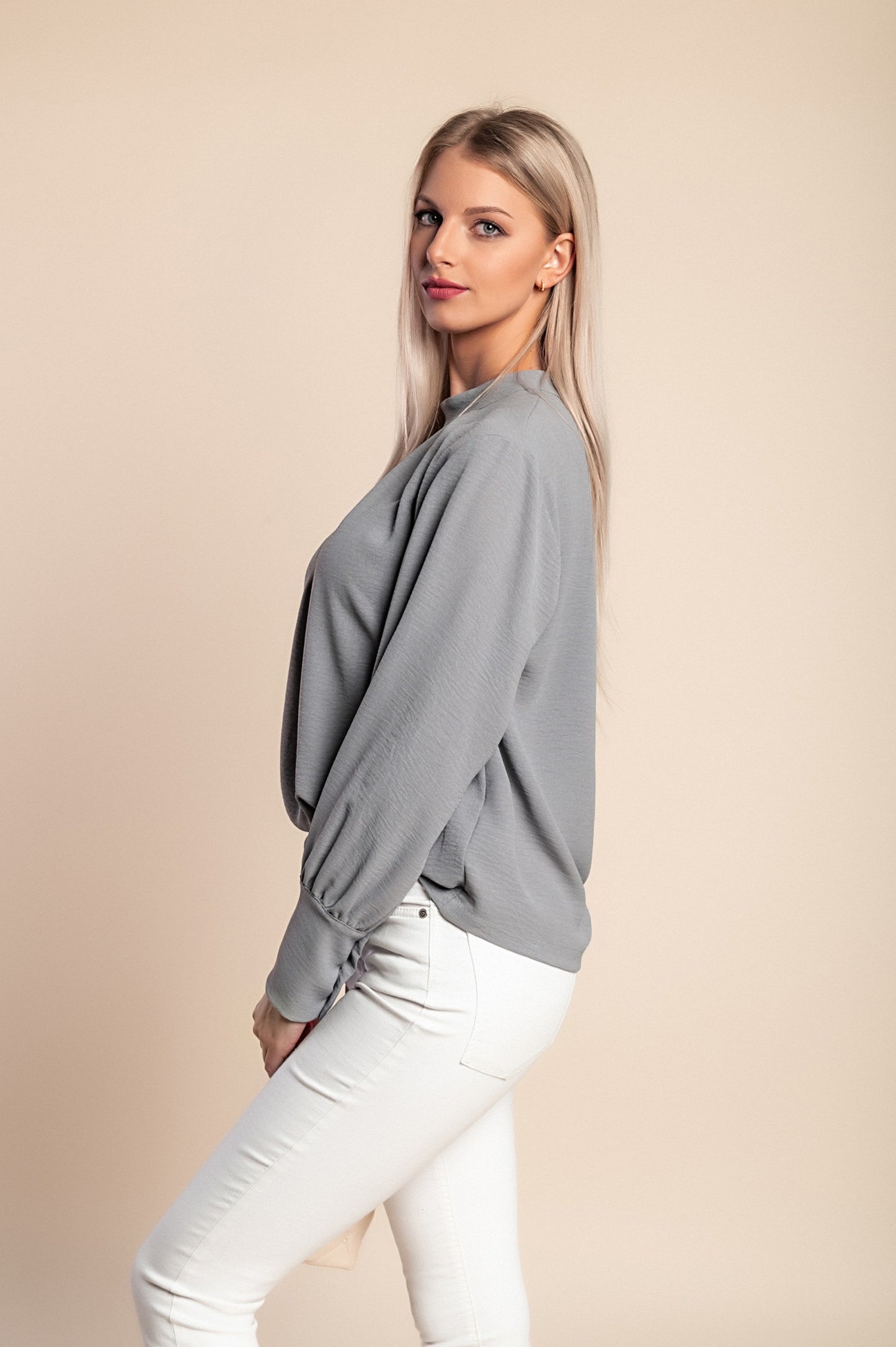 Camicetta girocollo, grigio chiaro