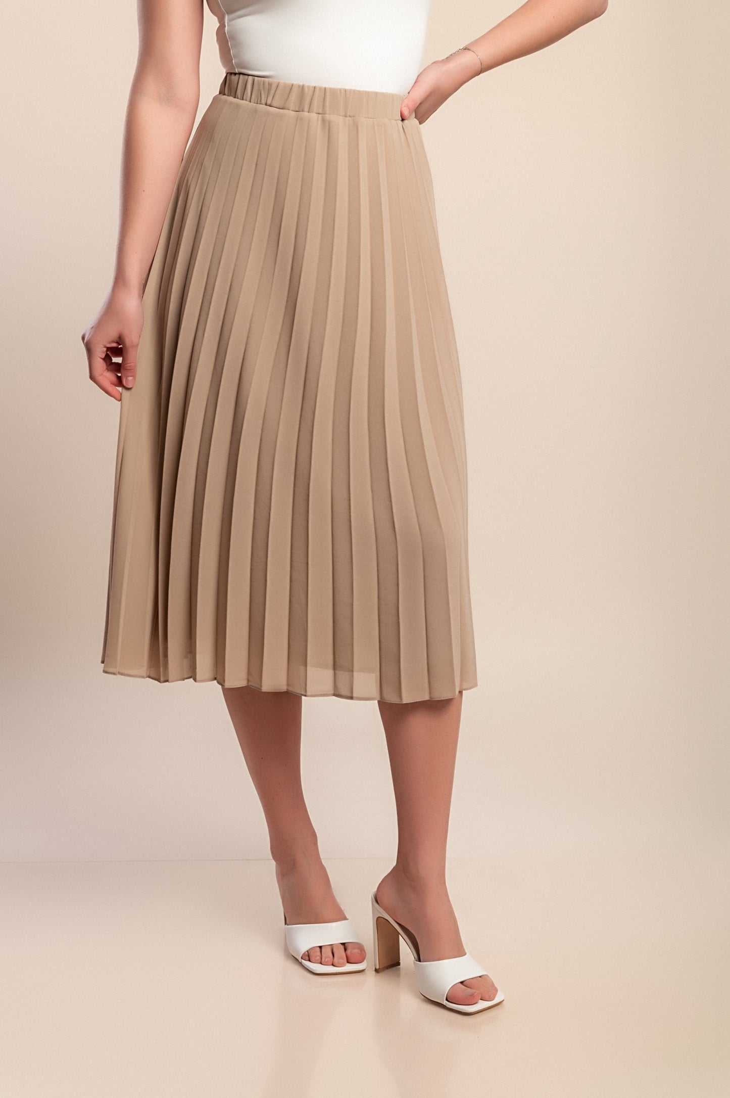 Gonna midi plissettata taglie forti, beige