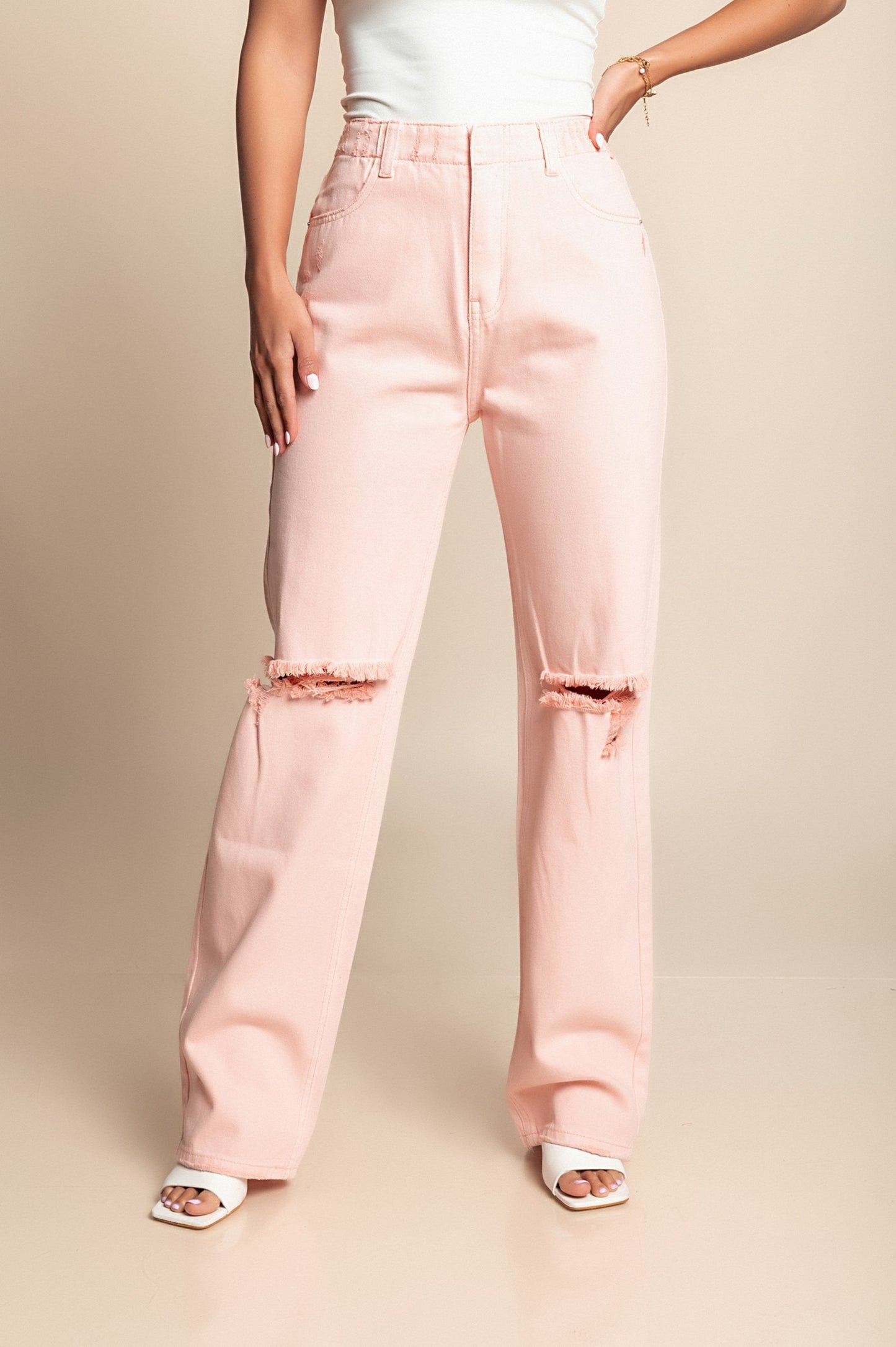 Jeans a vita alta, rosa chiaro
