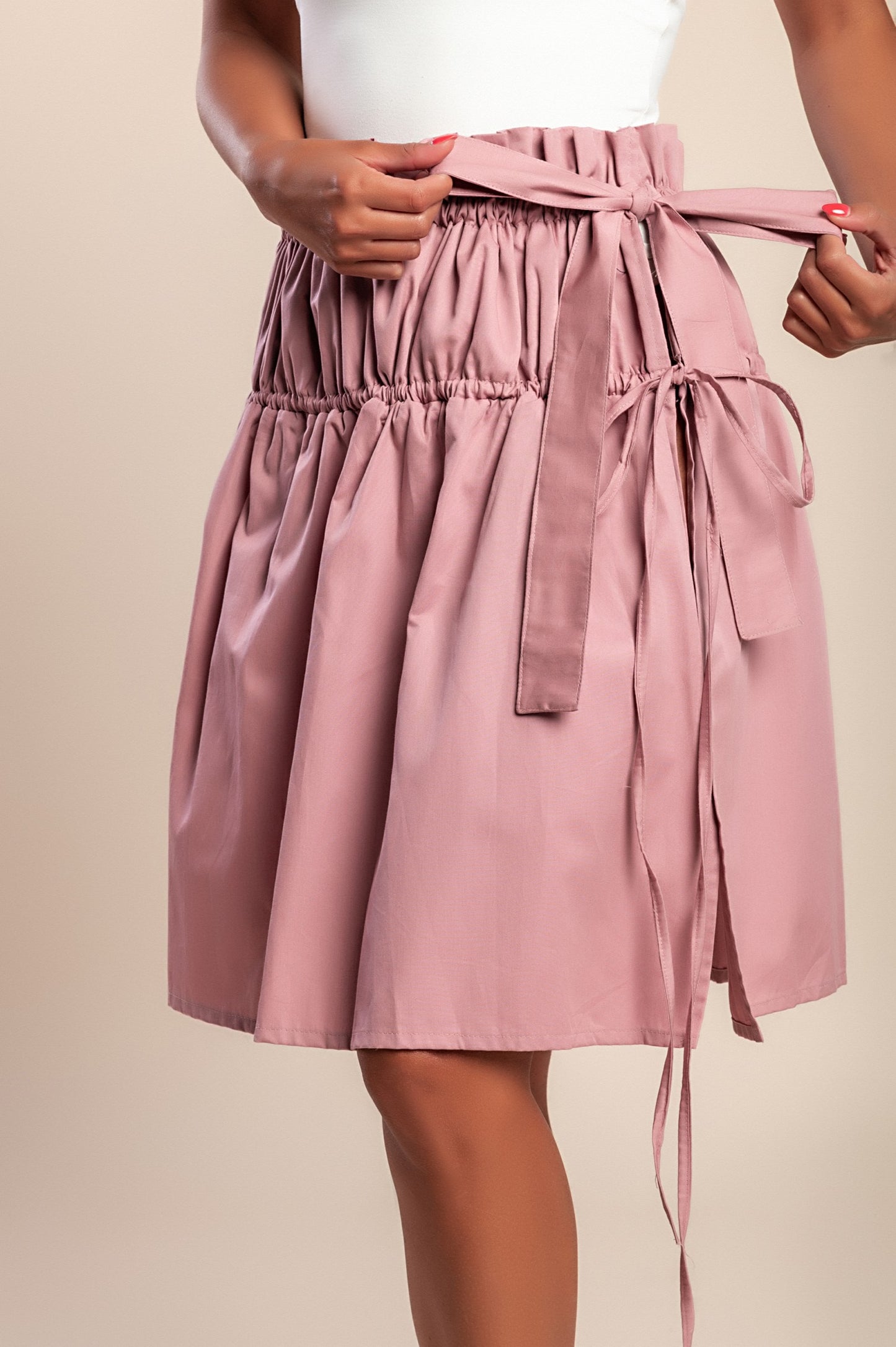 Gonna in cotone con spacco, rosa