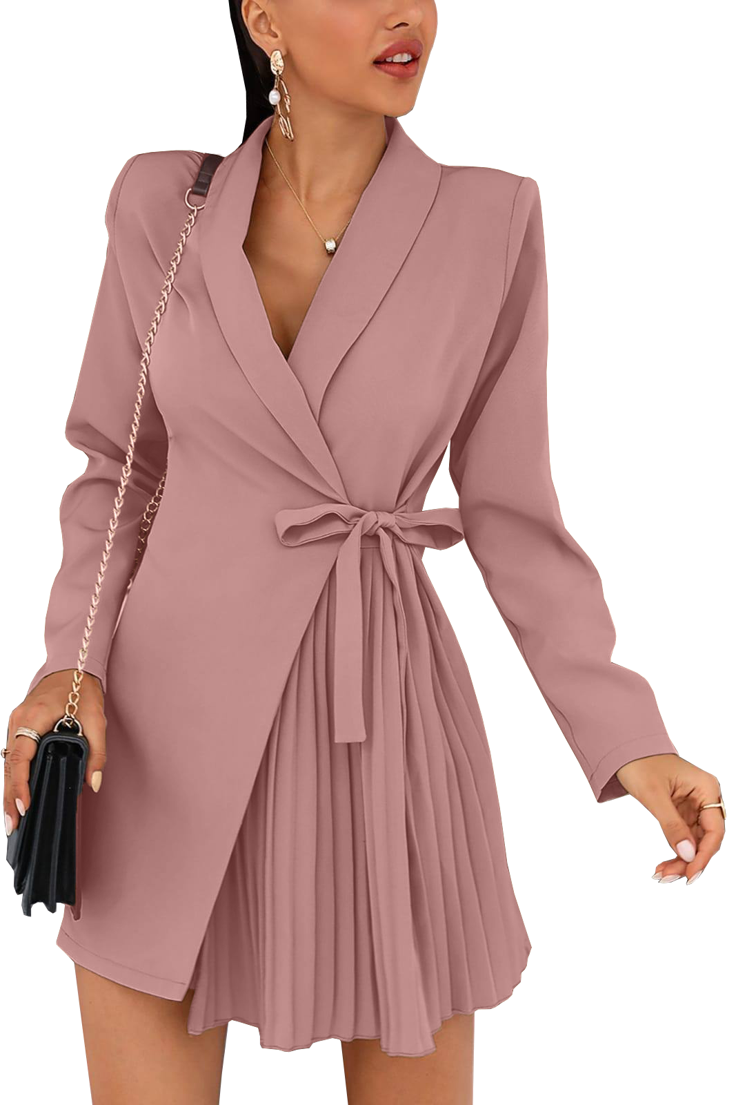 Abito elegante a chiusura ad incrocio Denver, marrone chiaro