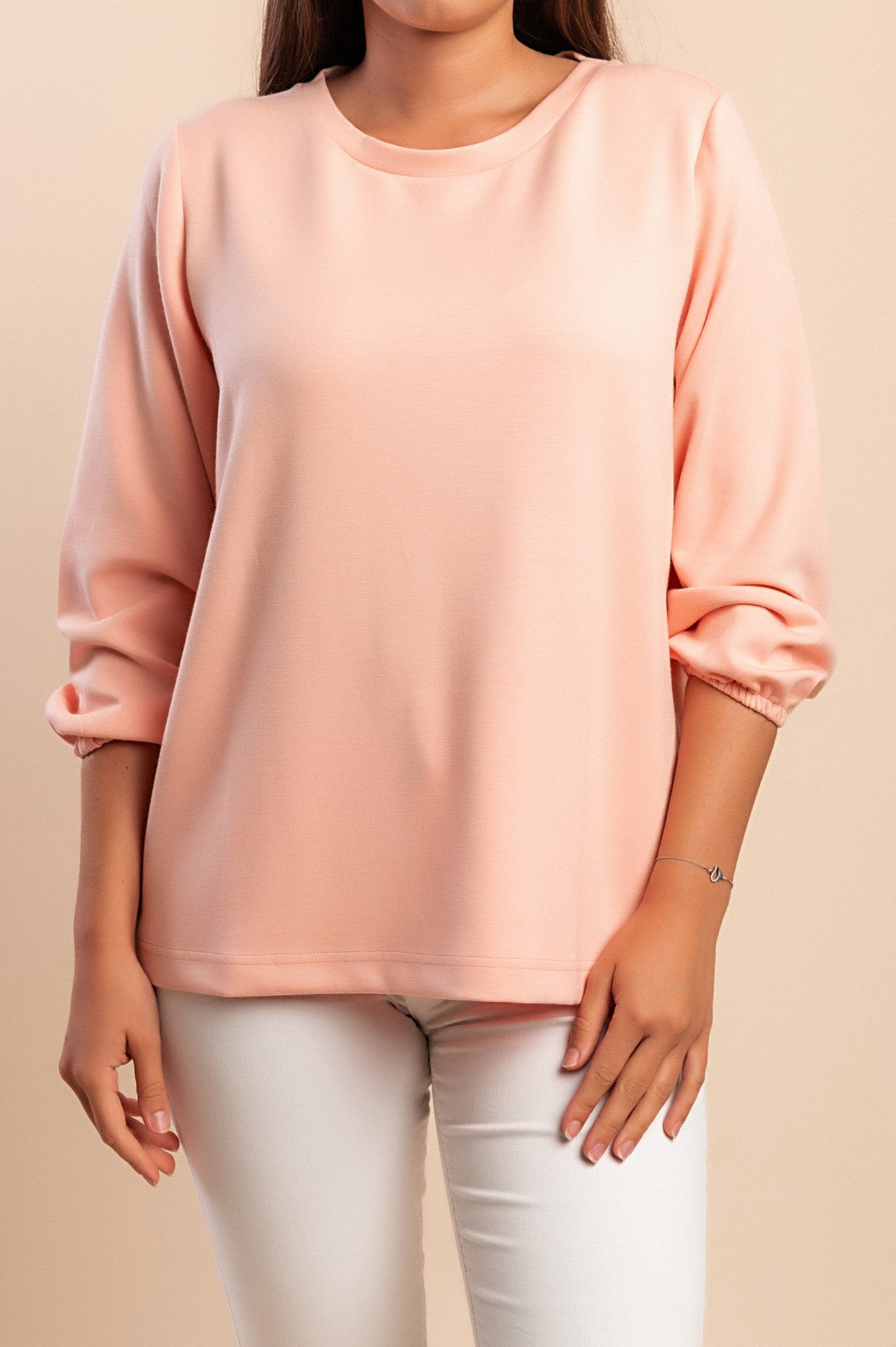 Camicetta a maniche lunghe taglie forti, rosa chiaro