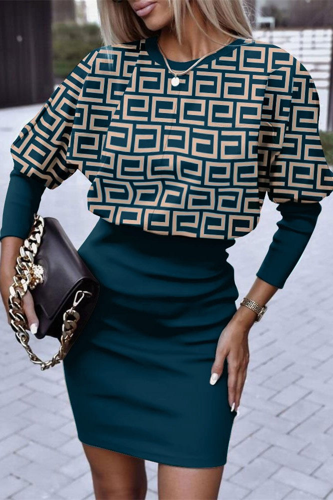 Elegante mini abito con stampa geometrica Lenta, nero