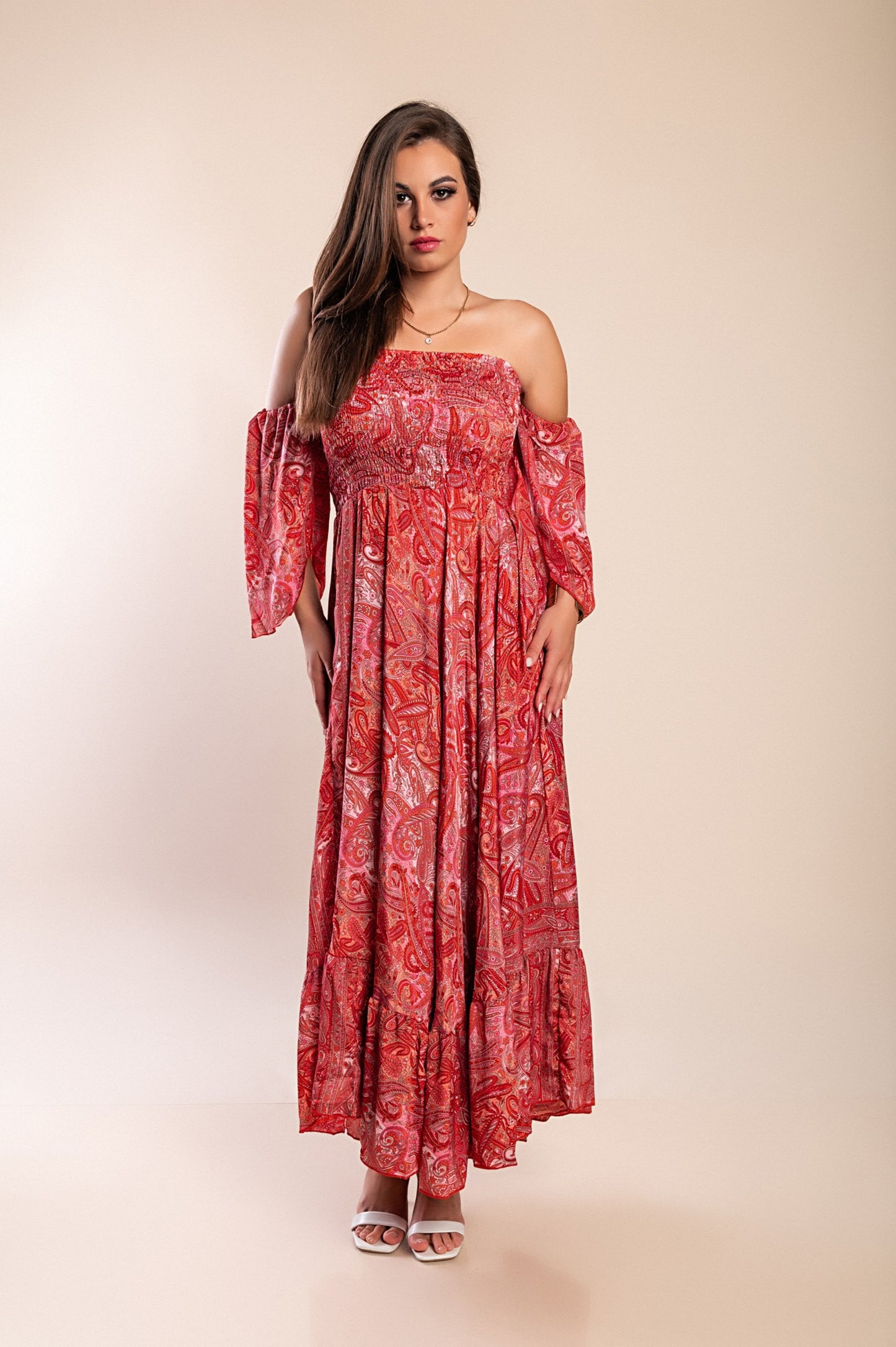 Abito maxi con stampa, multicolore