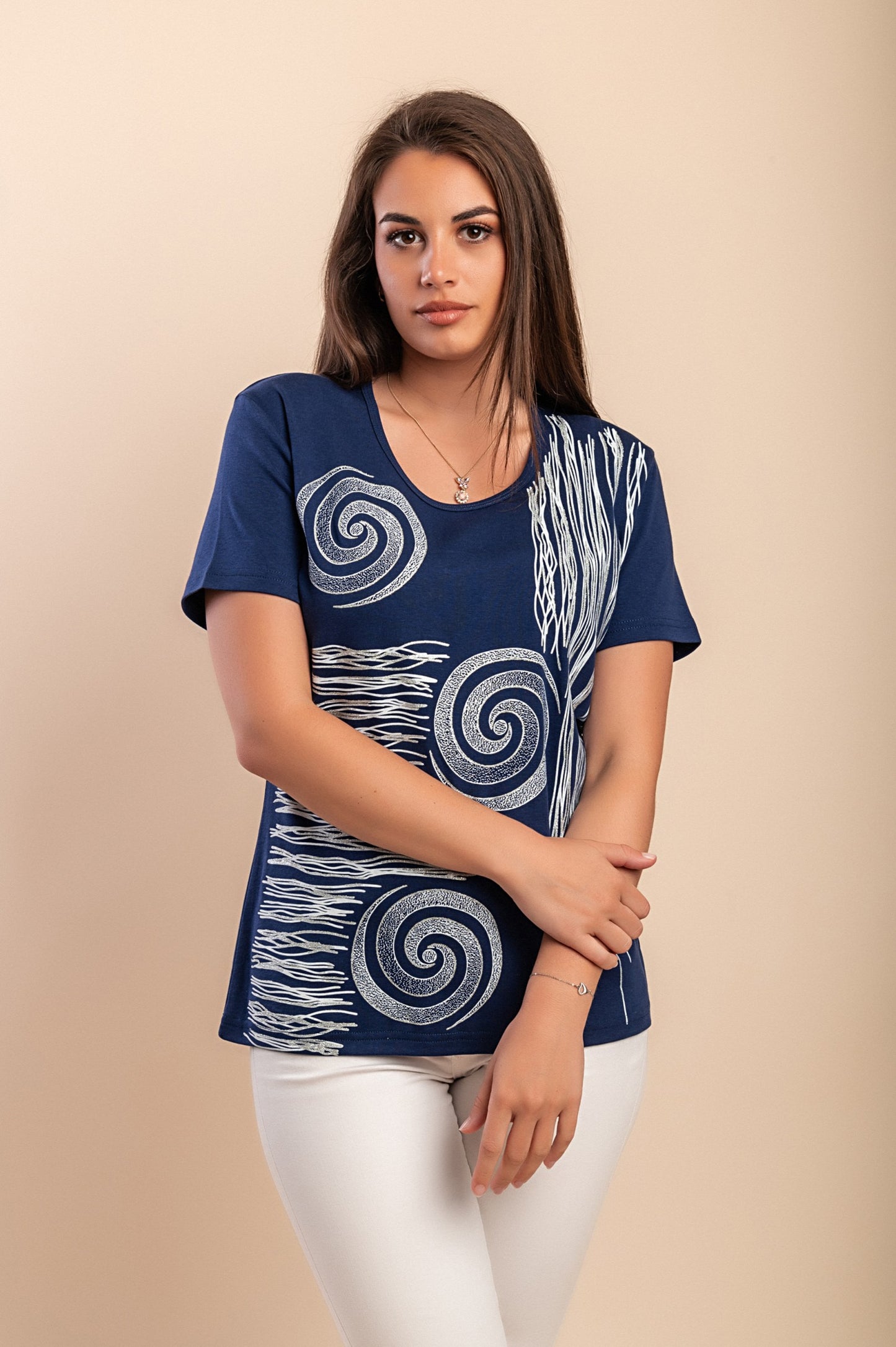 T-shirt in cotone con stampa, blu scuro