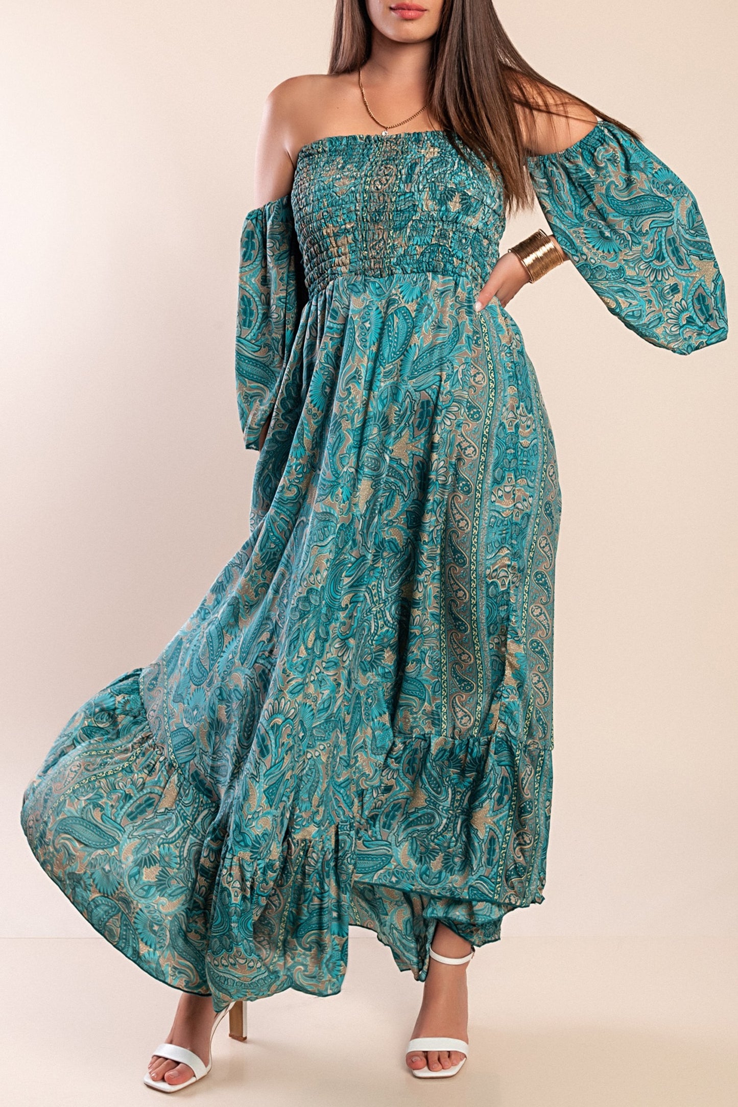 Abito maxi con stampa, multicolore
