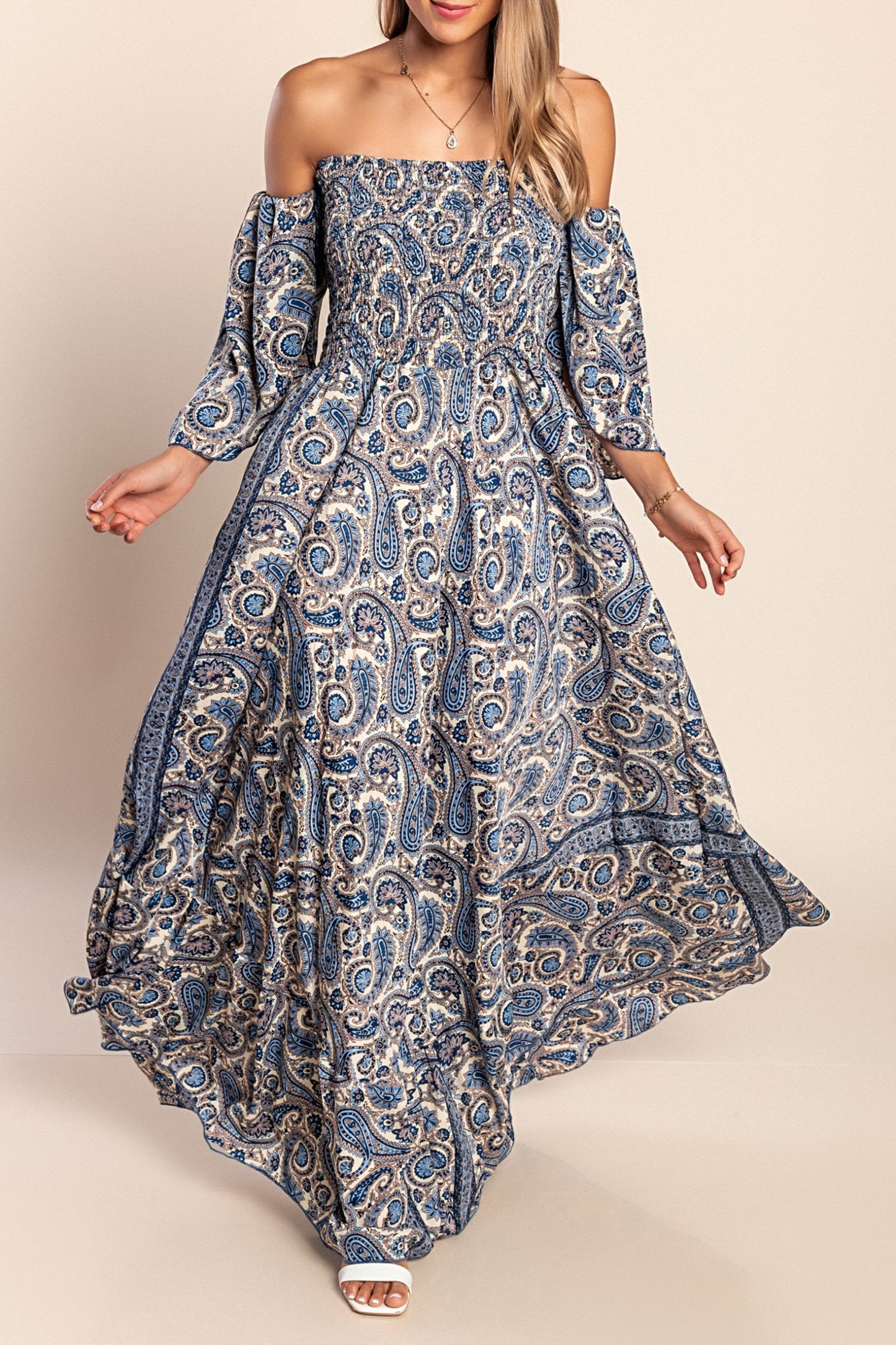 Abito maxi con stampa, multicolore