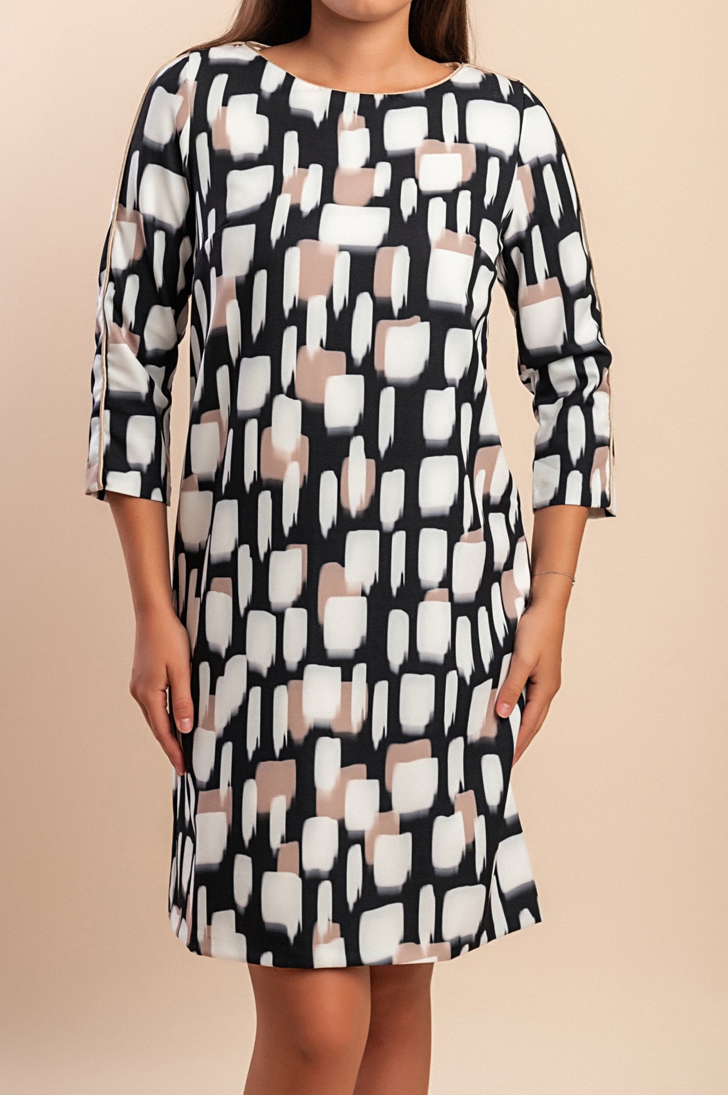Abito midi con stampa, beige