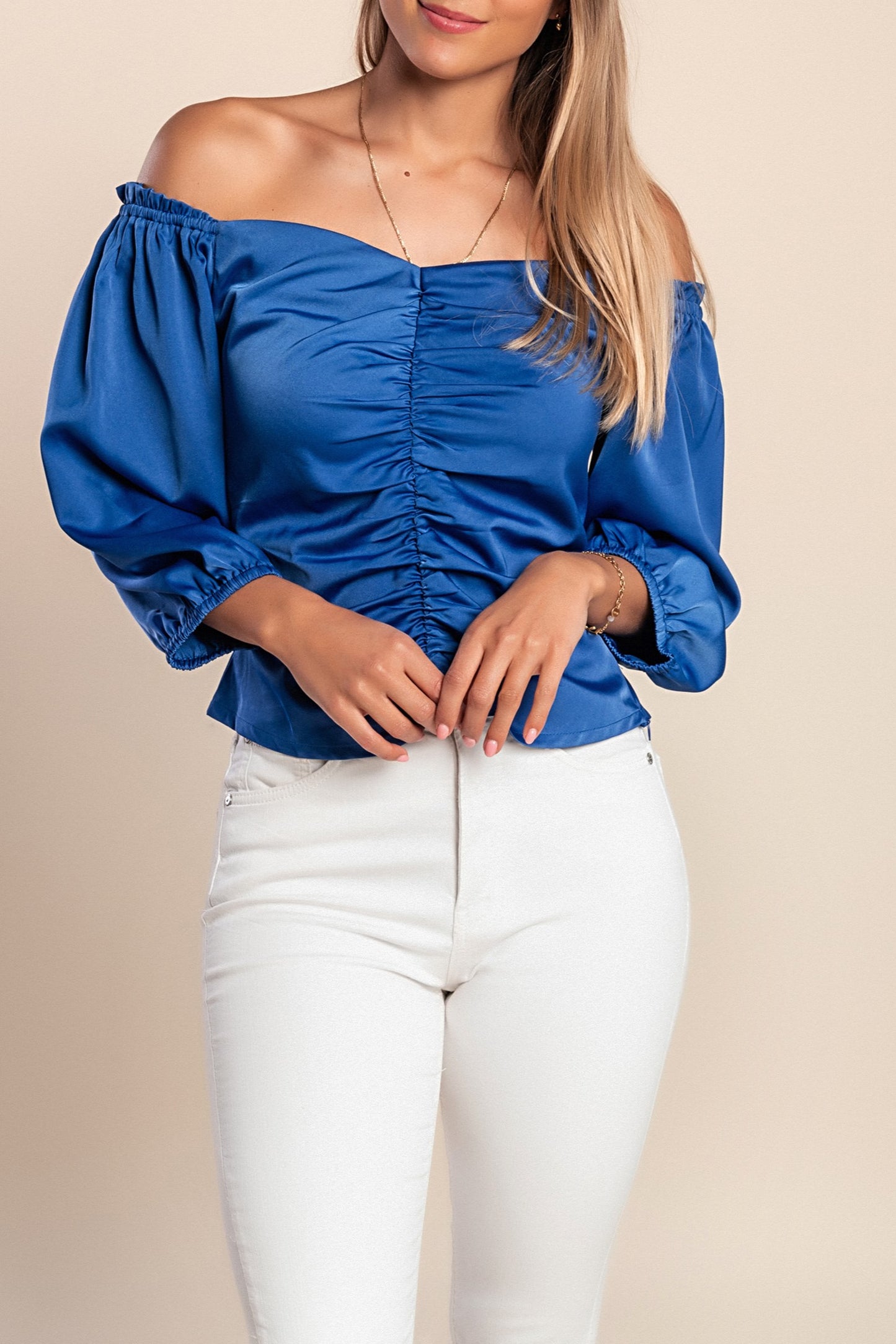 Camicetta con maniche a 3/4, blu