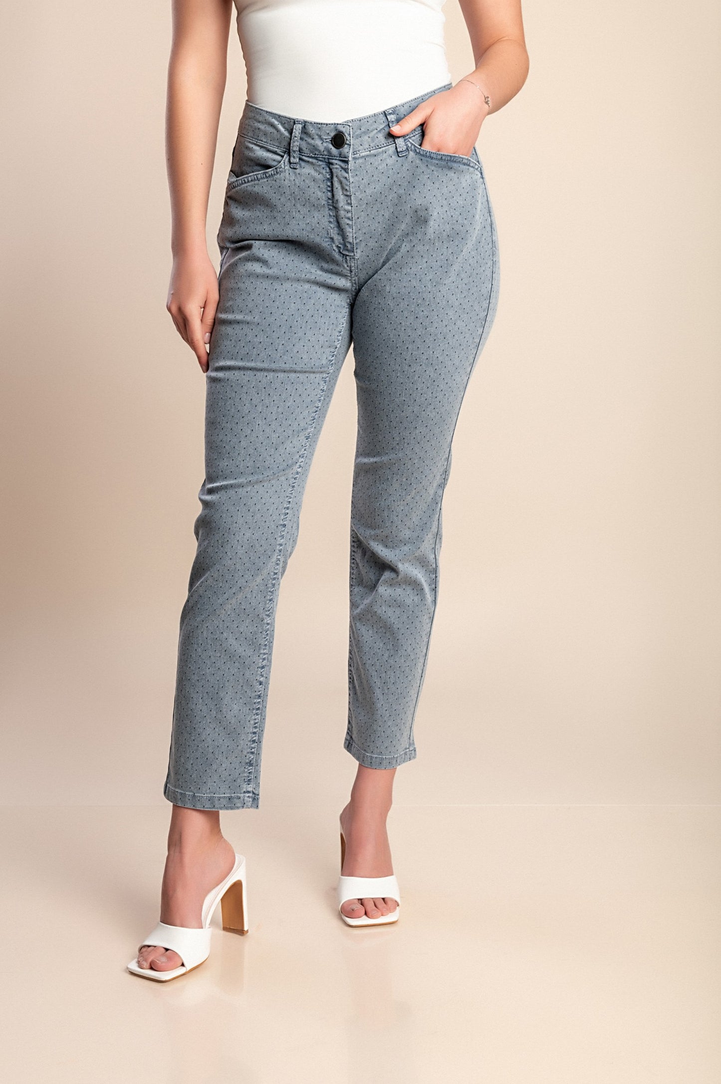 Jeans a vita alta taglie forti, blu
