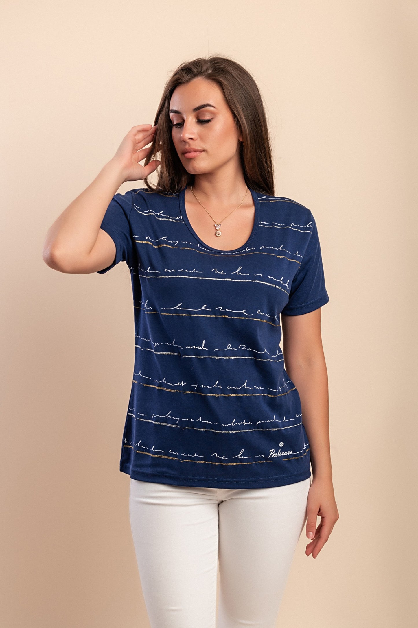 T-shirt in cotone con stampa, blu scuro