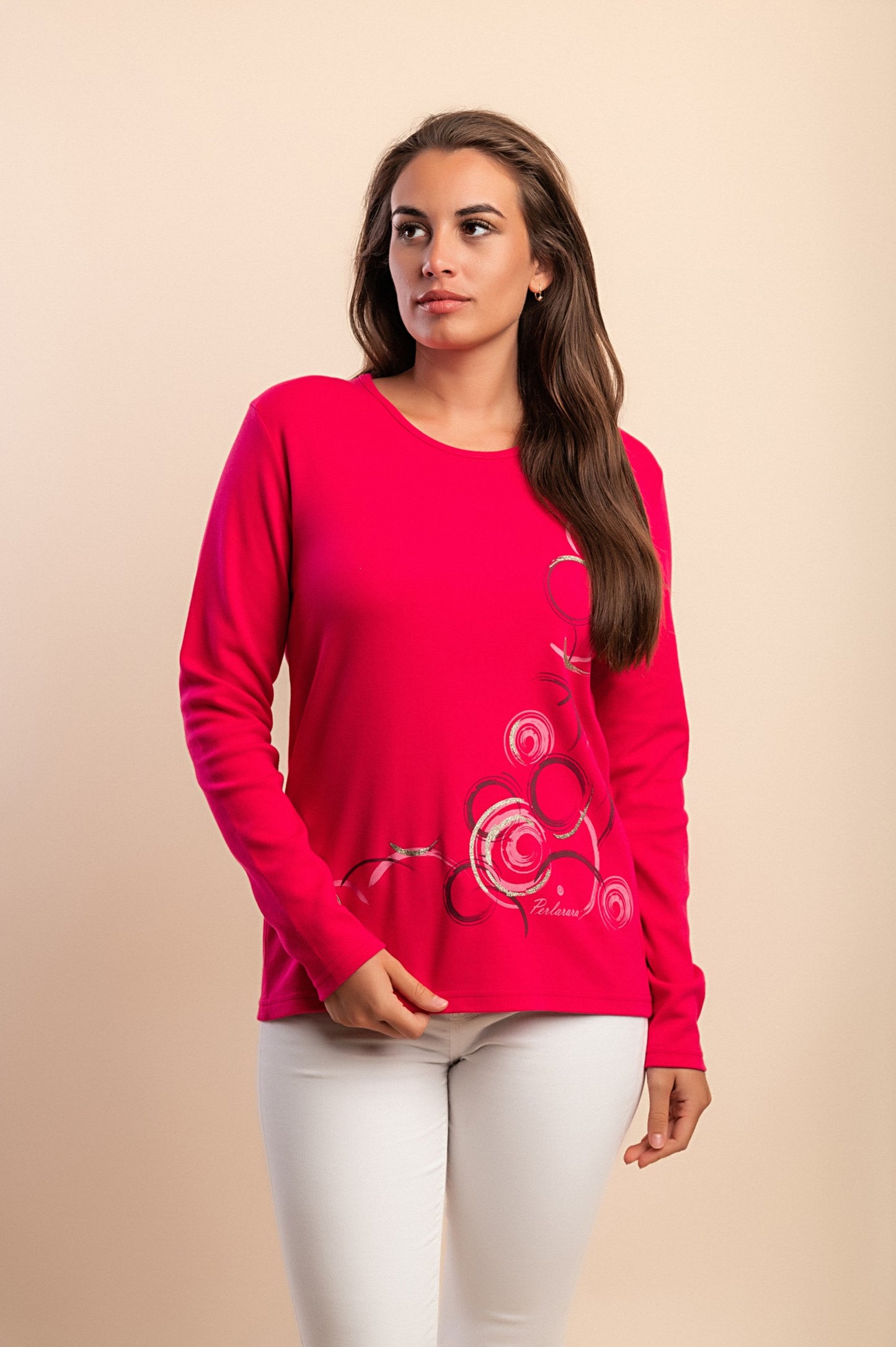 Top in cotone a maniche lunghe, rosa