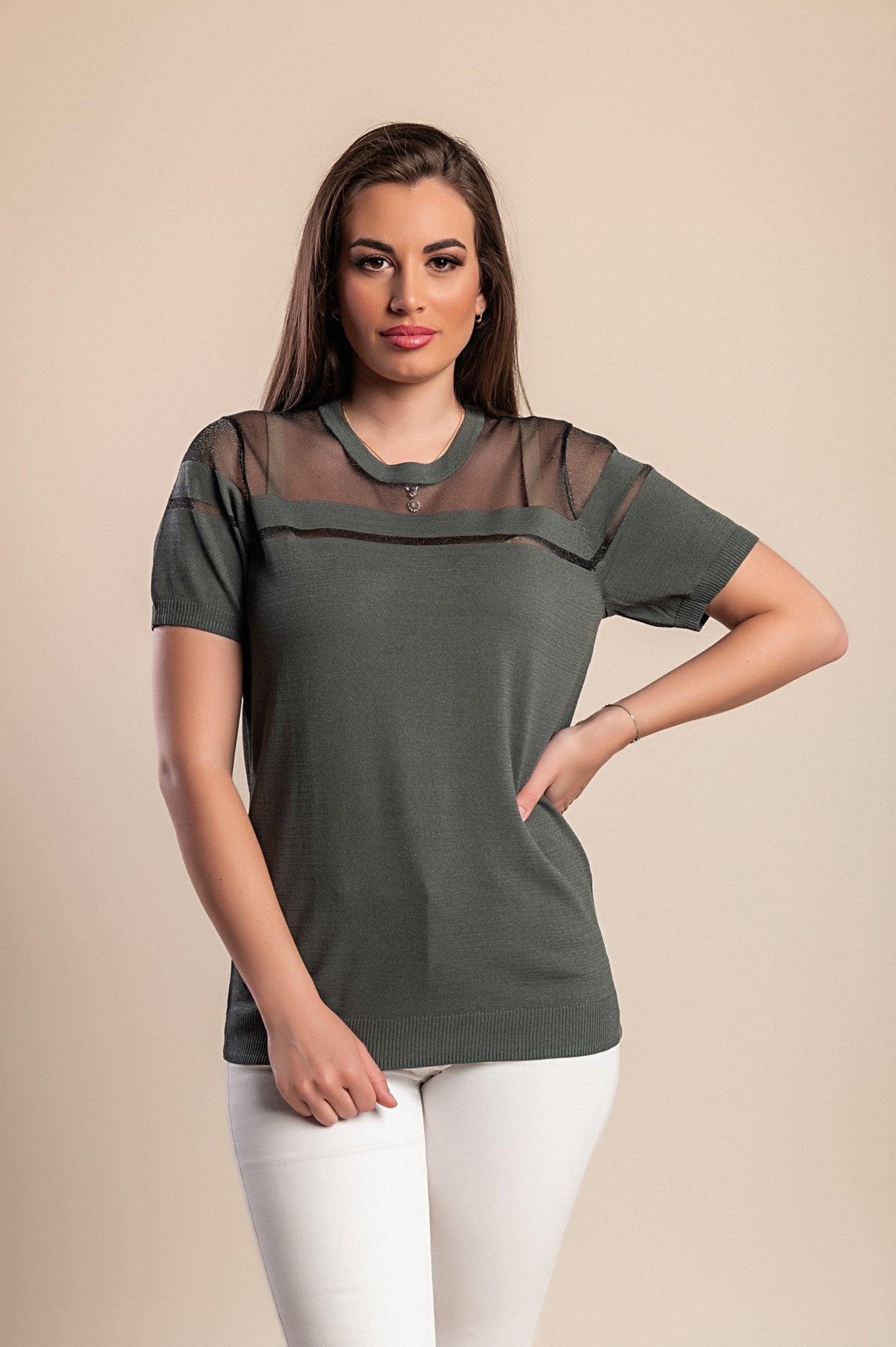 T-shirt con dettaglio trasparente, grigia