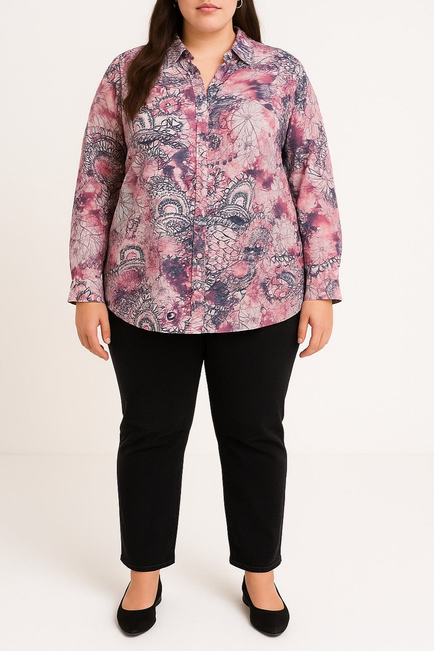 Blusa stampata taglie forti, rosa