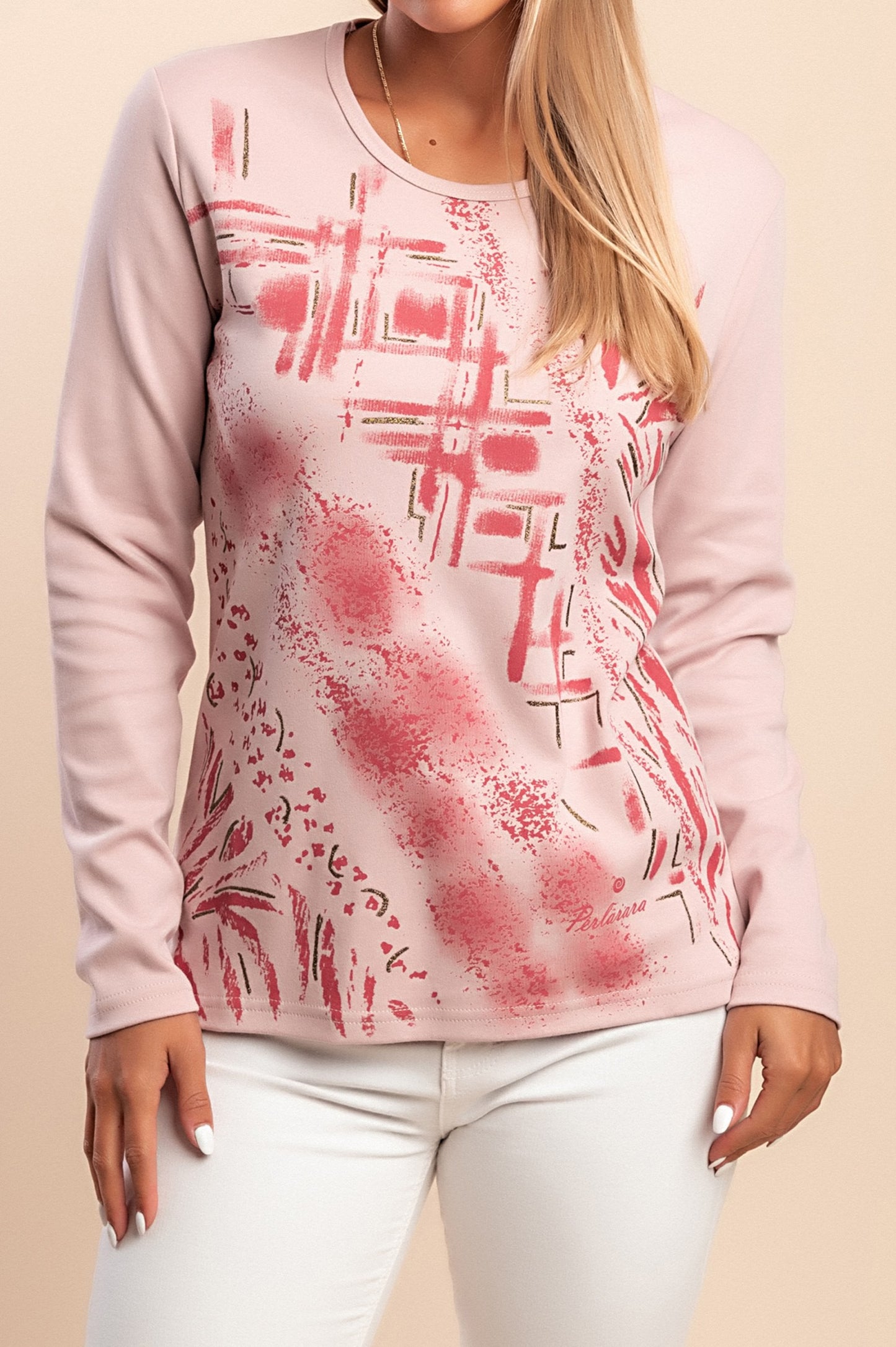 Maglia in cotone a maniche lunghe, rosa chiaro