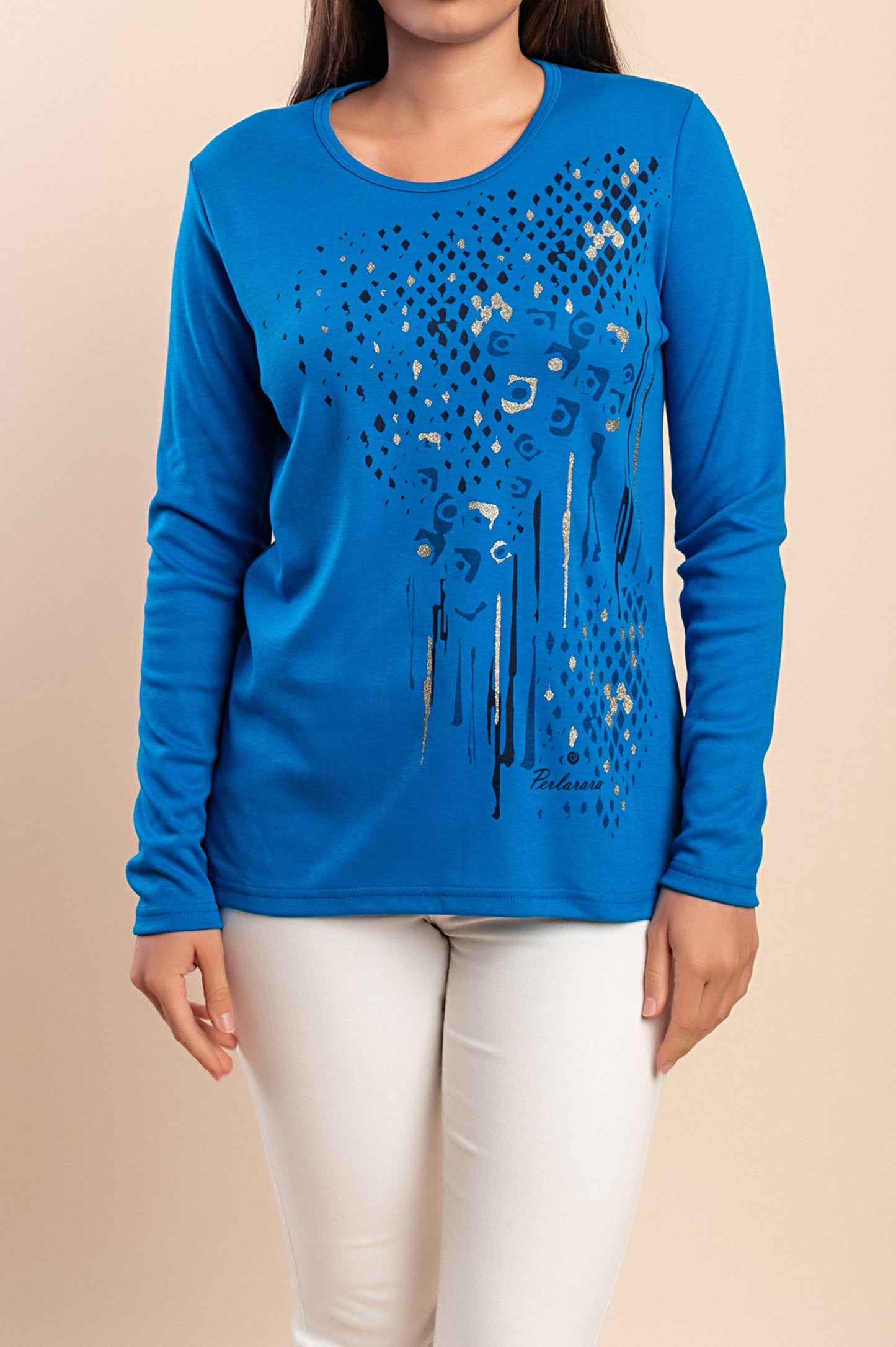 T-shirt in cotone a maniche lunghe, blu