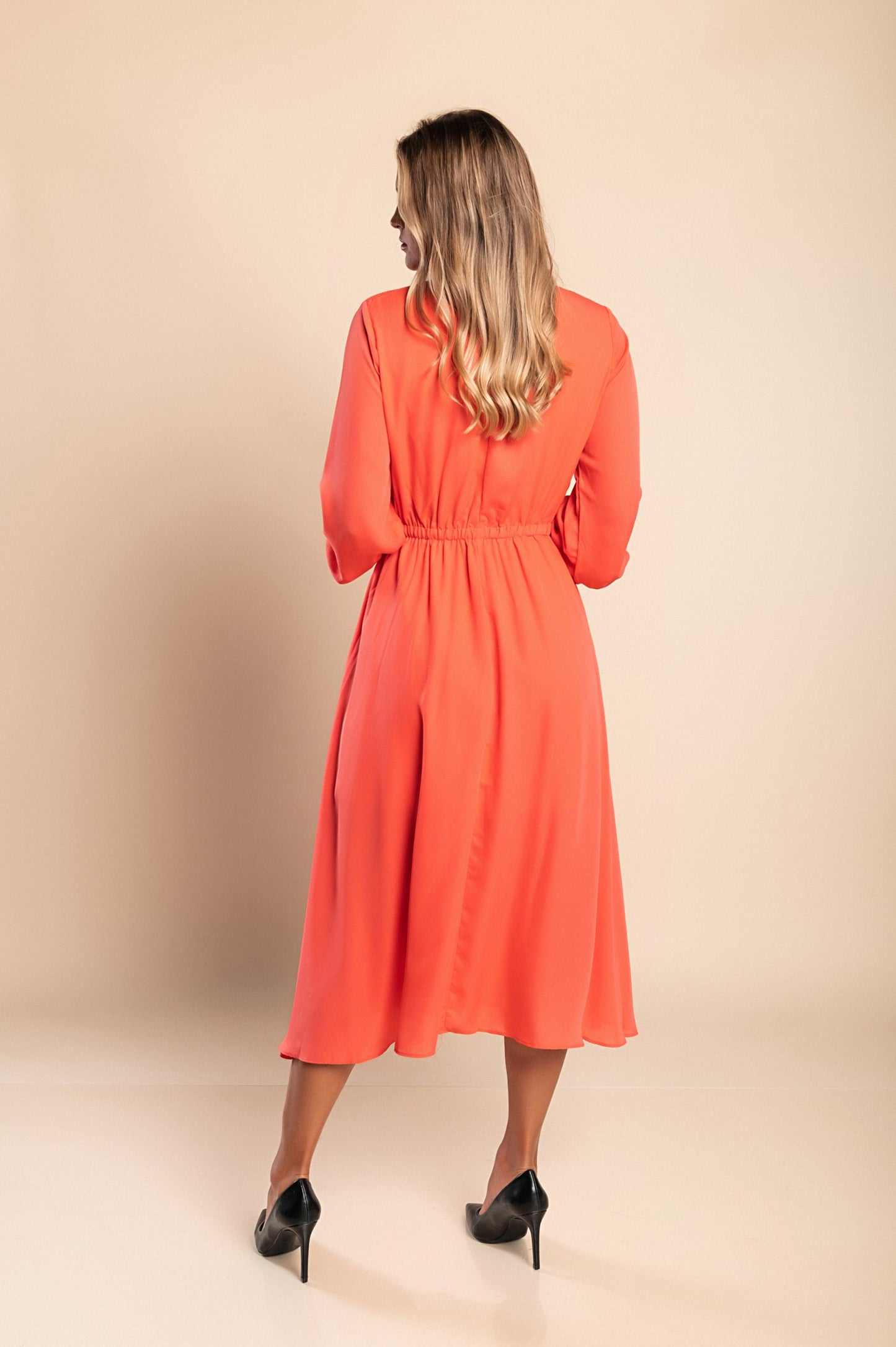 Dettagli in ecopelle Abito midi elegante Plana, Rosa