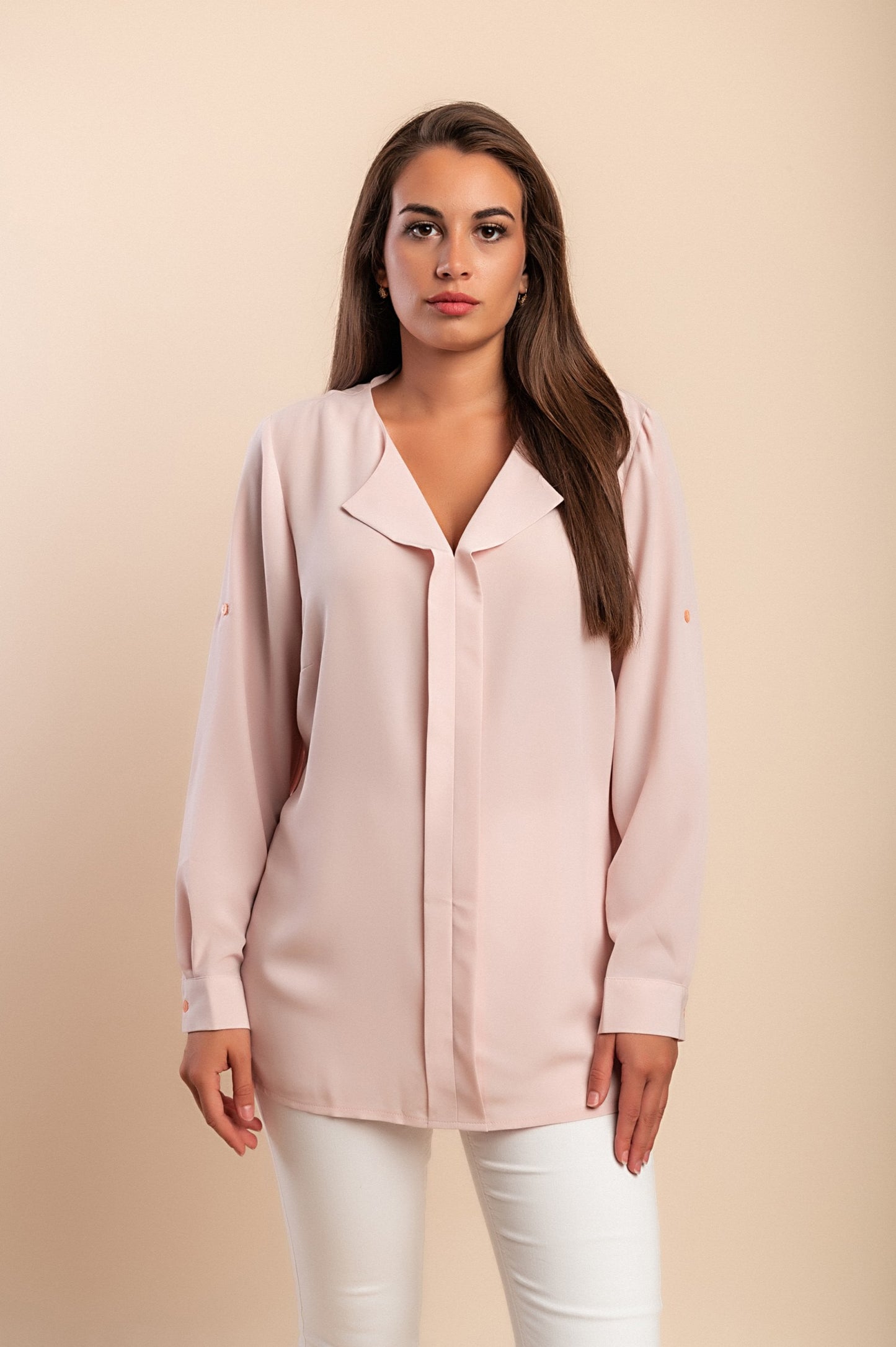 Camicetta a maniche lunghe taglie forti, rosa chiaro