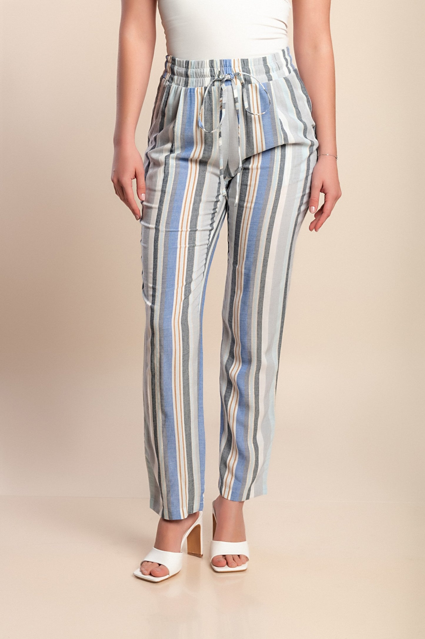 Pantaloni con stampa a righe, azzurri