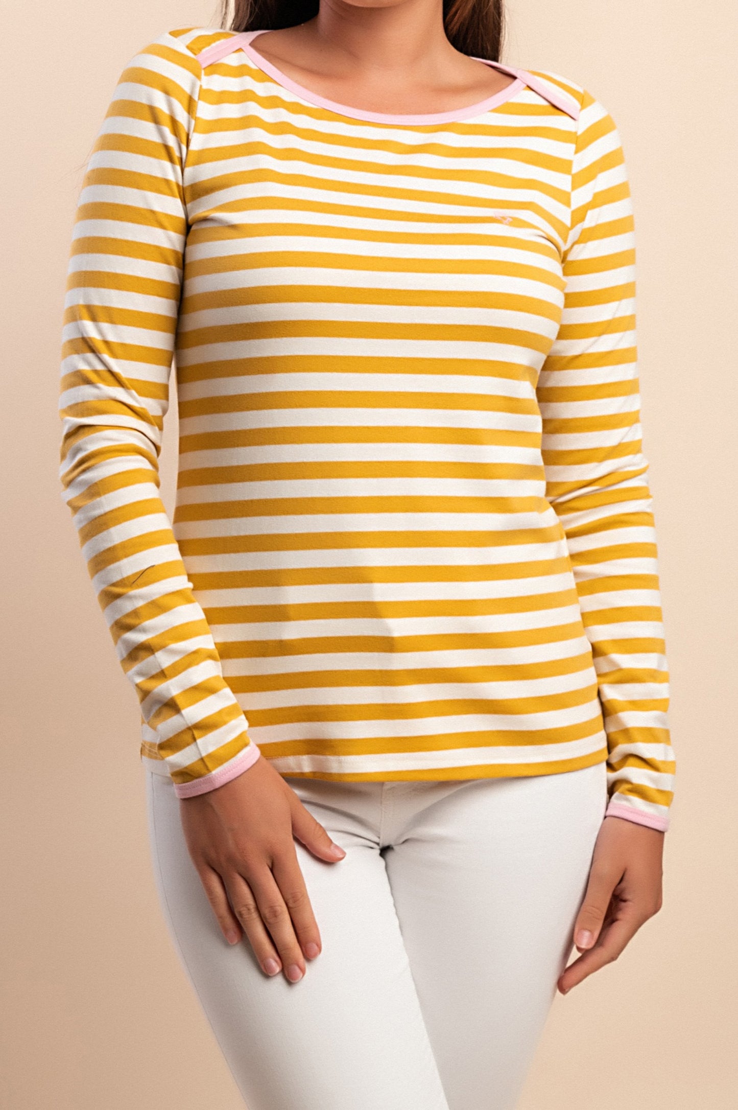 Top in cotone con stampa a righe, giallo