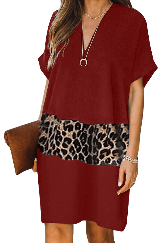 VESTITO ELEGANTE MINI LEOPARDATO GALILEA, BORDEAUX