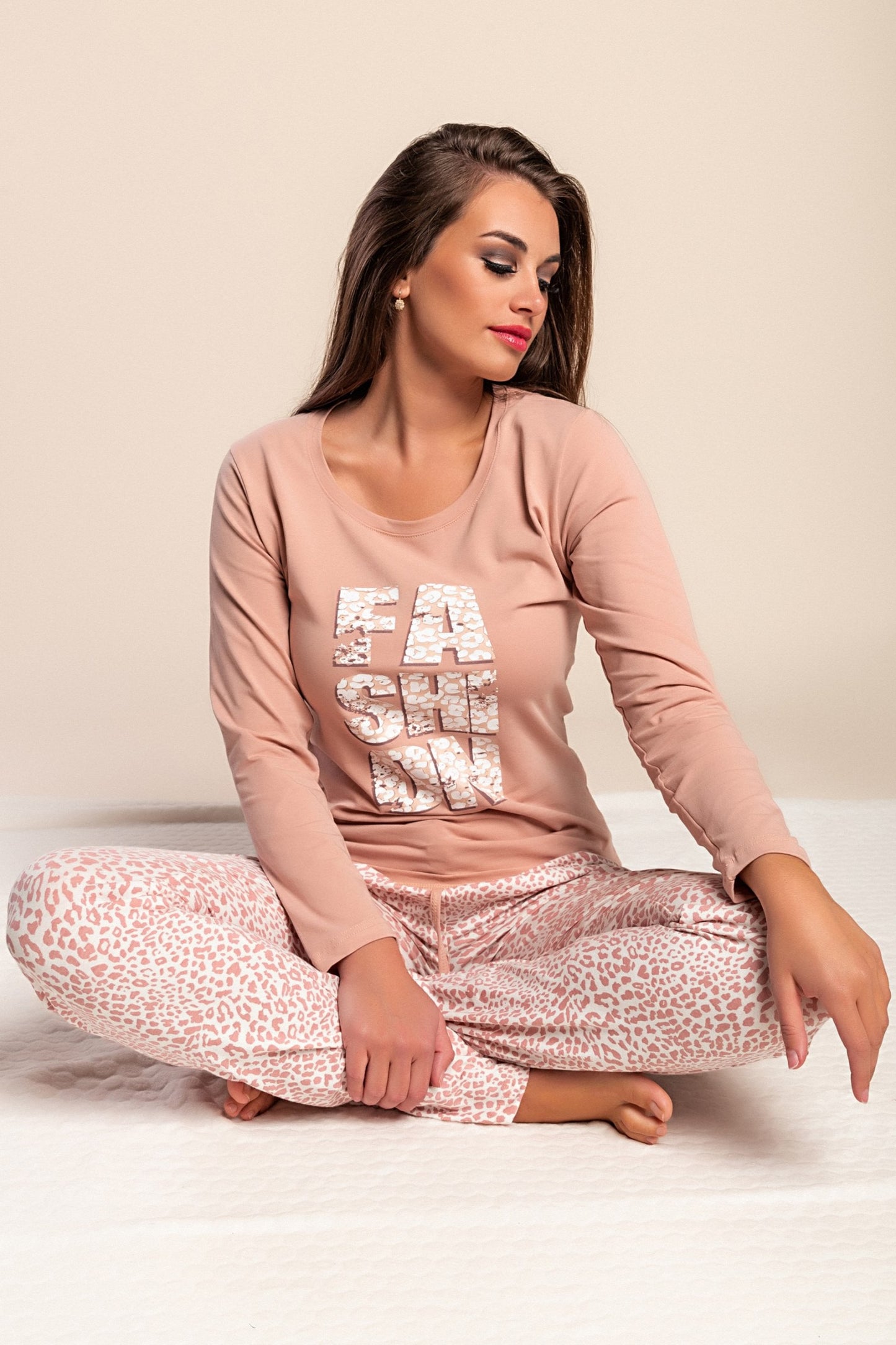 Pigiama lungo con stampa, rosa vintage