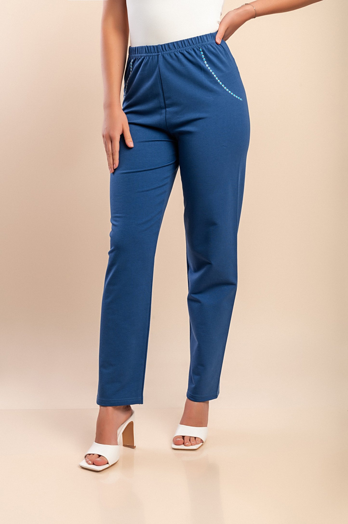 Pantaloni in cotone con elastico in vita, blu